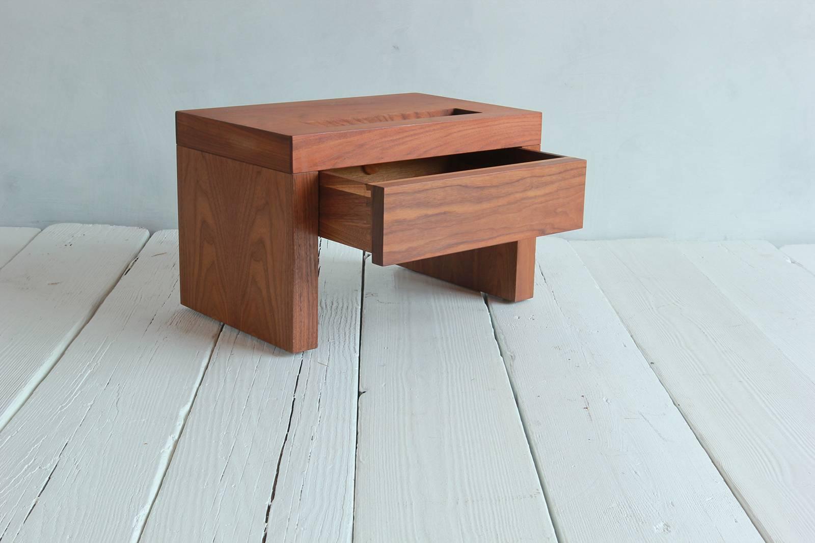 Late 20th Century Walnut Side Table with Cut-Out Niche and Hidden Single Drawer