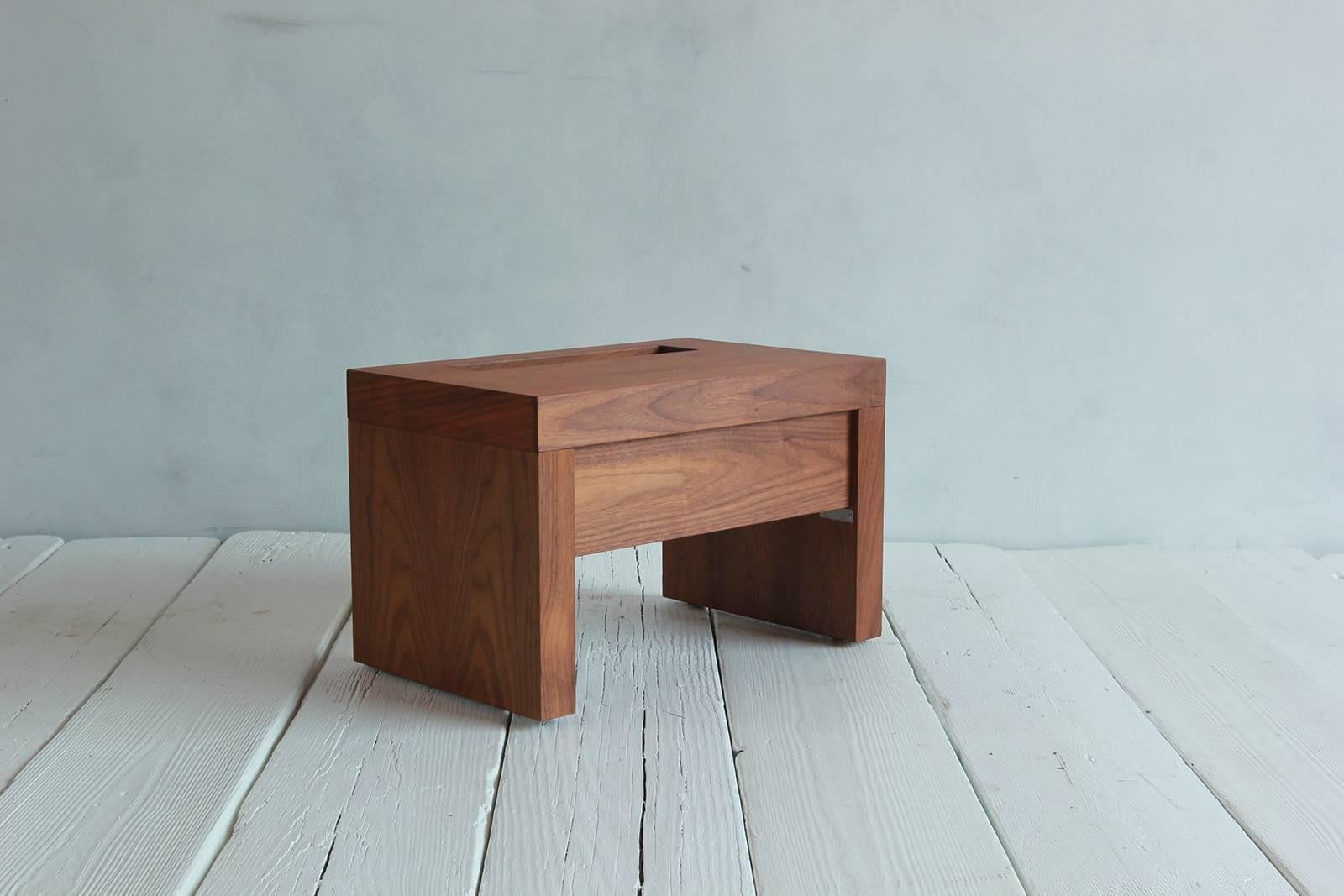 Walnut Side Table with Cut-Out Niche and Hidden Single Drawer 1