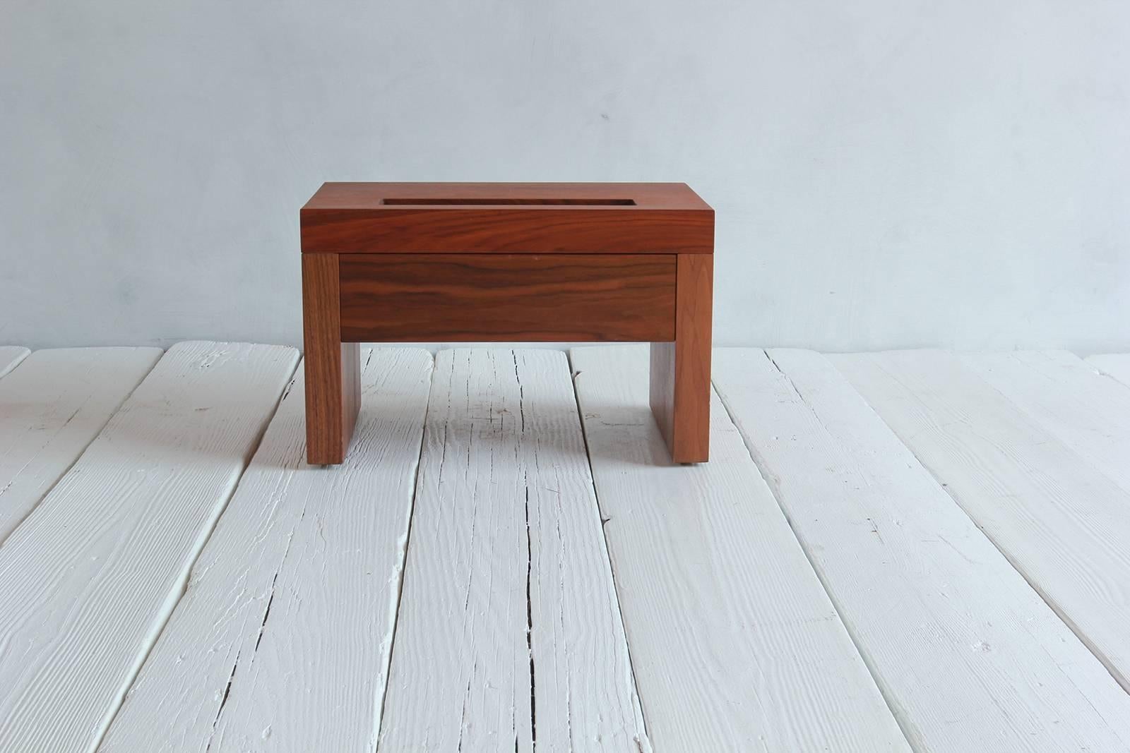 Walnut Side Table with Cut-Out Niche and Hidden Single Drawer 2