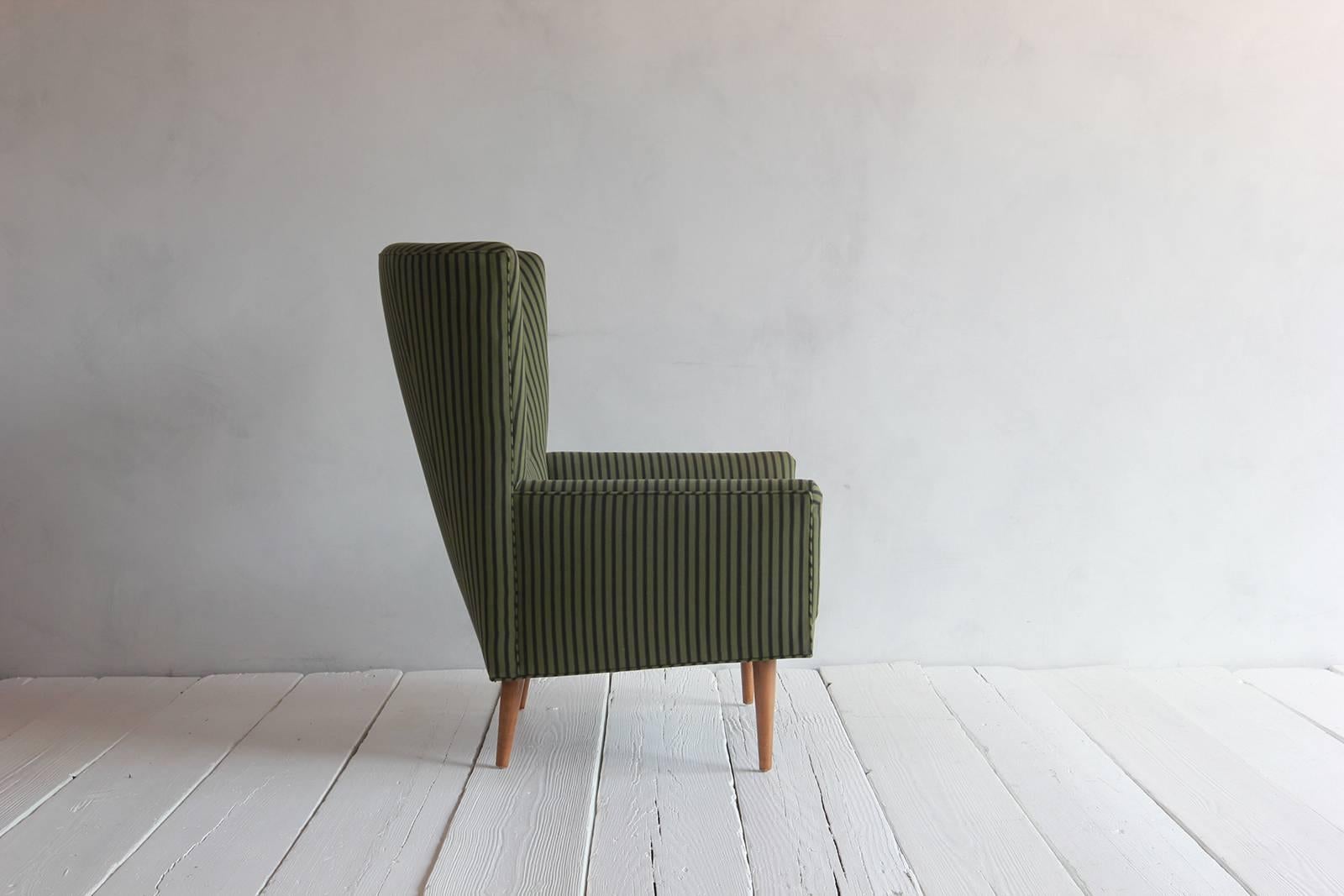 Pair of French Armchairs Upholstered Striped Green and Black Howe Fabric 1