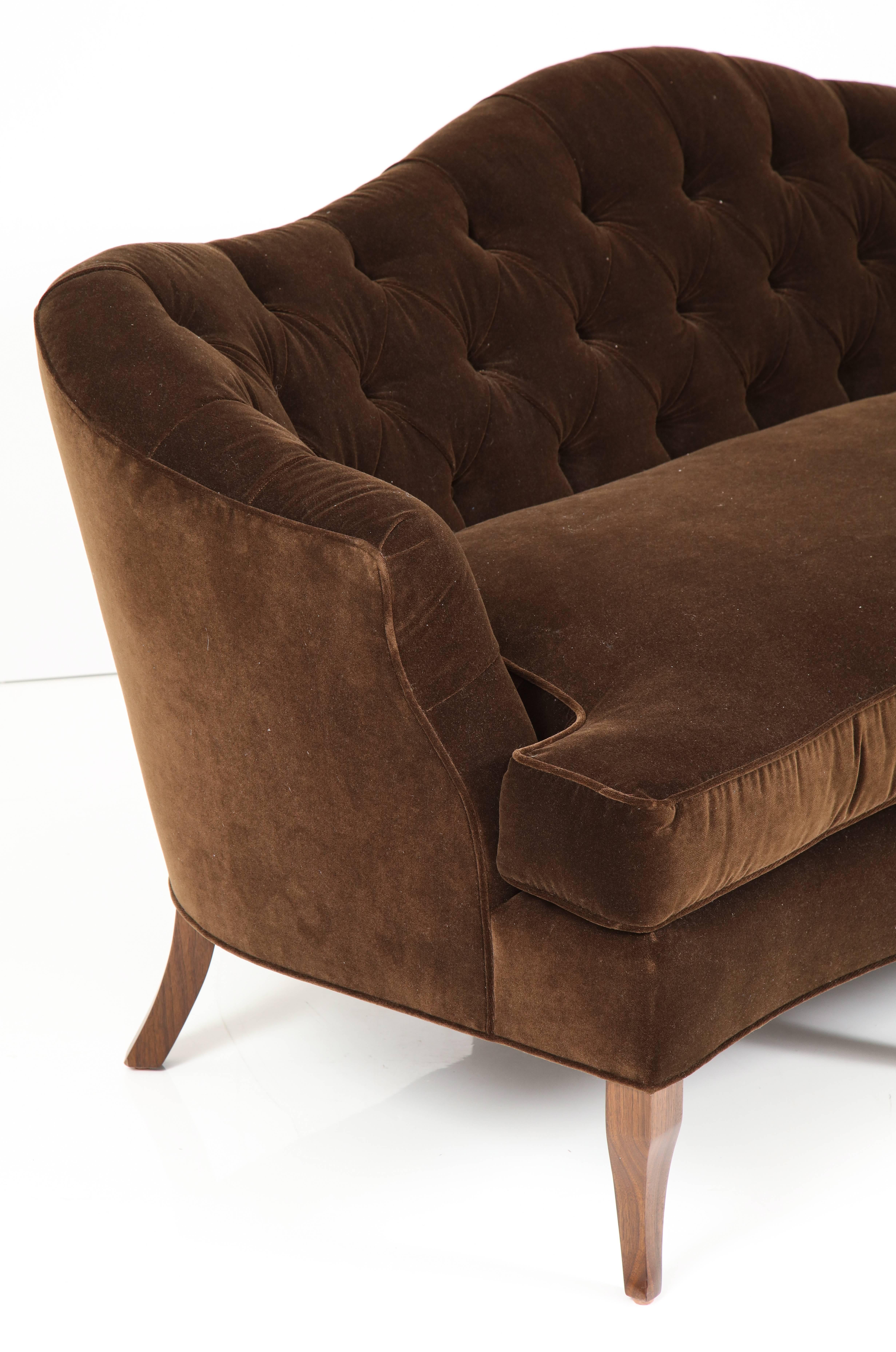 NK Collection Tufted Sofa Upholstered in Brown Velvet 2