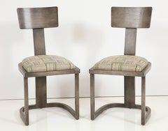 NK Collection T Chair Upholstered in Green Plaid Finish in Smoked Oak