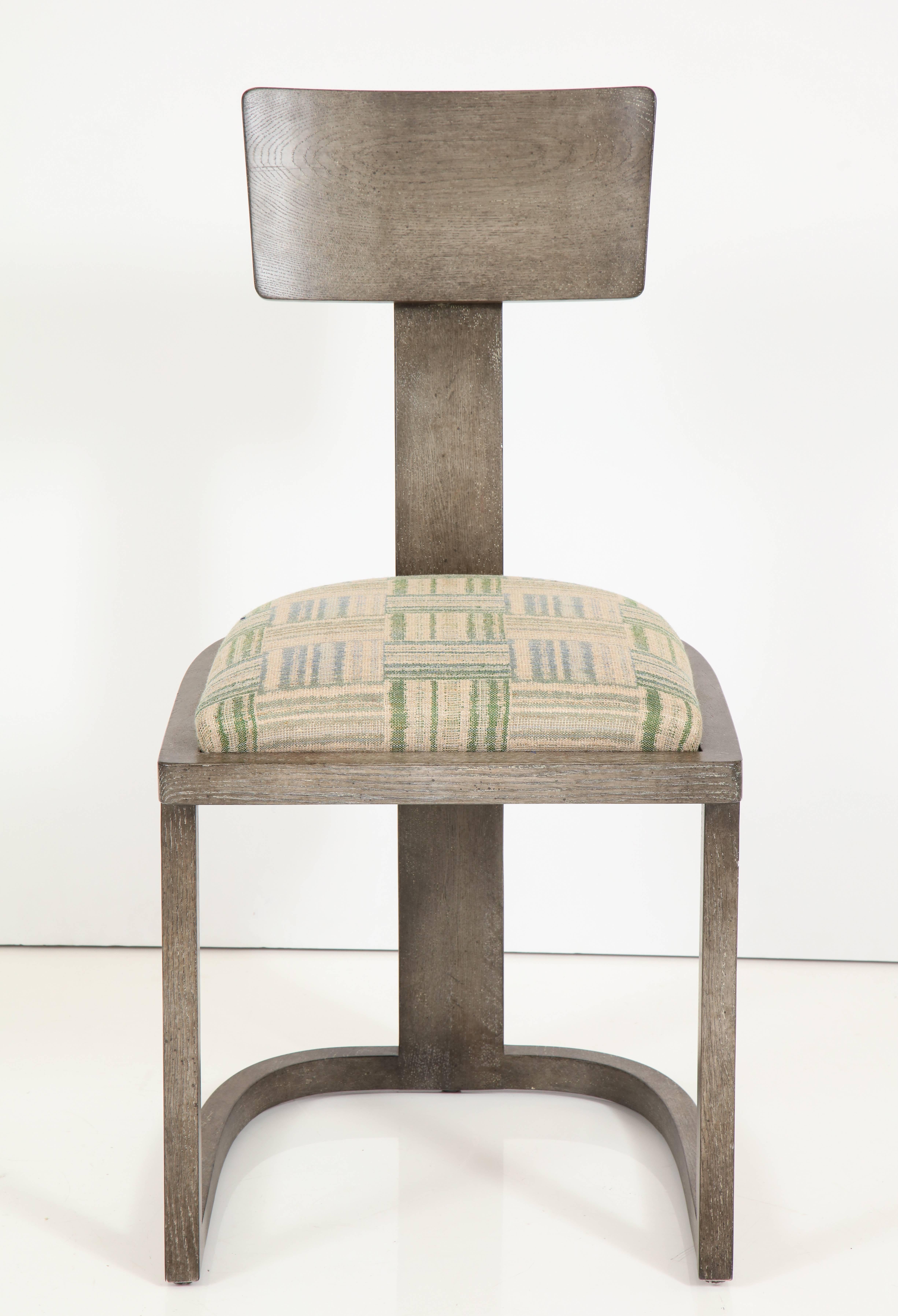 NK Collection T Chair Upholstered in Green Plaid Finish in Smoked Oak In Excellent Condition In Los Angeles, CA