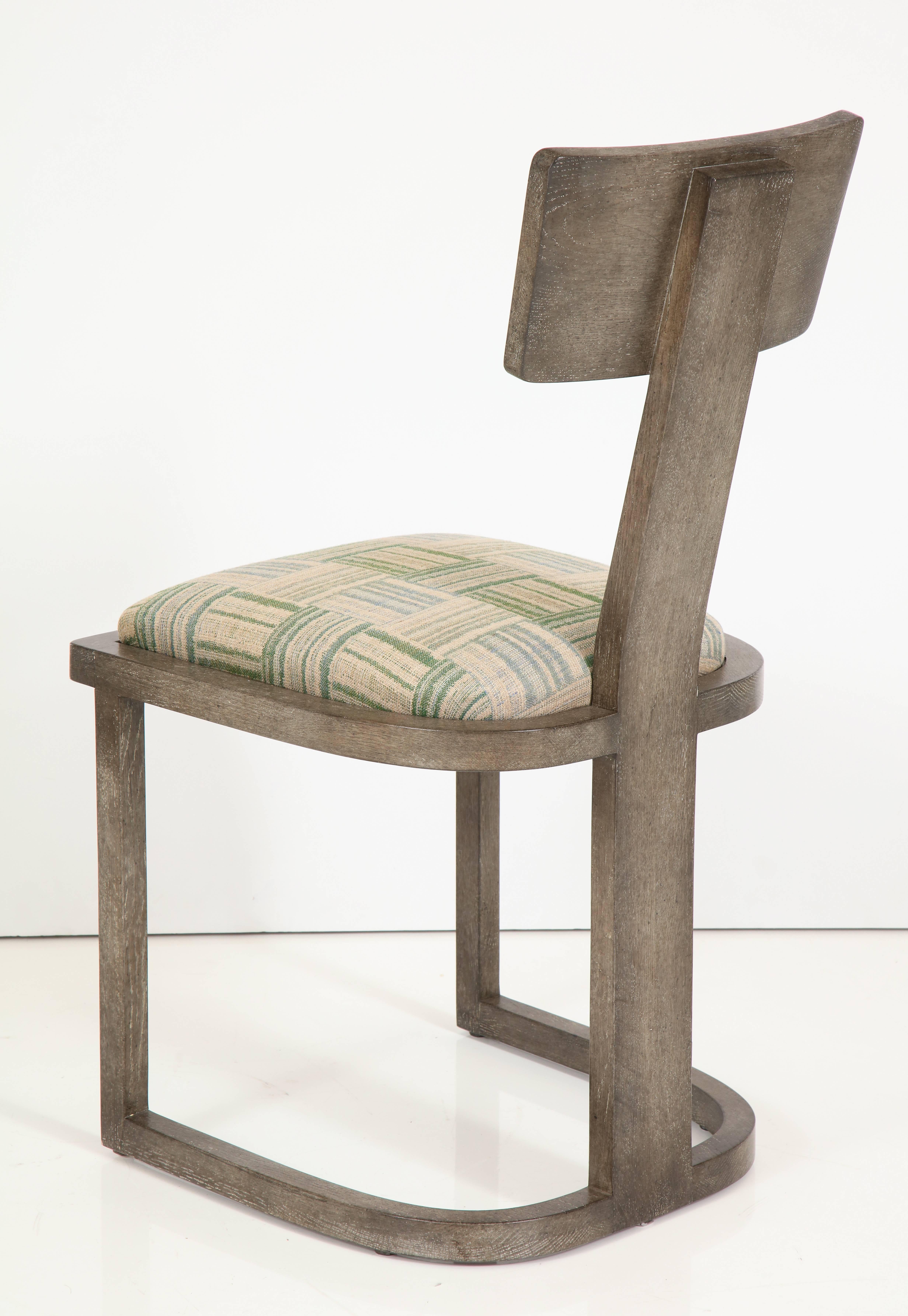 Contemporary NK Collection T Chair Upholstered in Green Plaid Finish in Smoked Oak