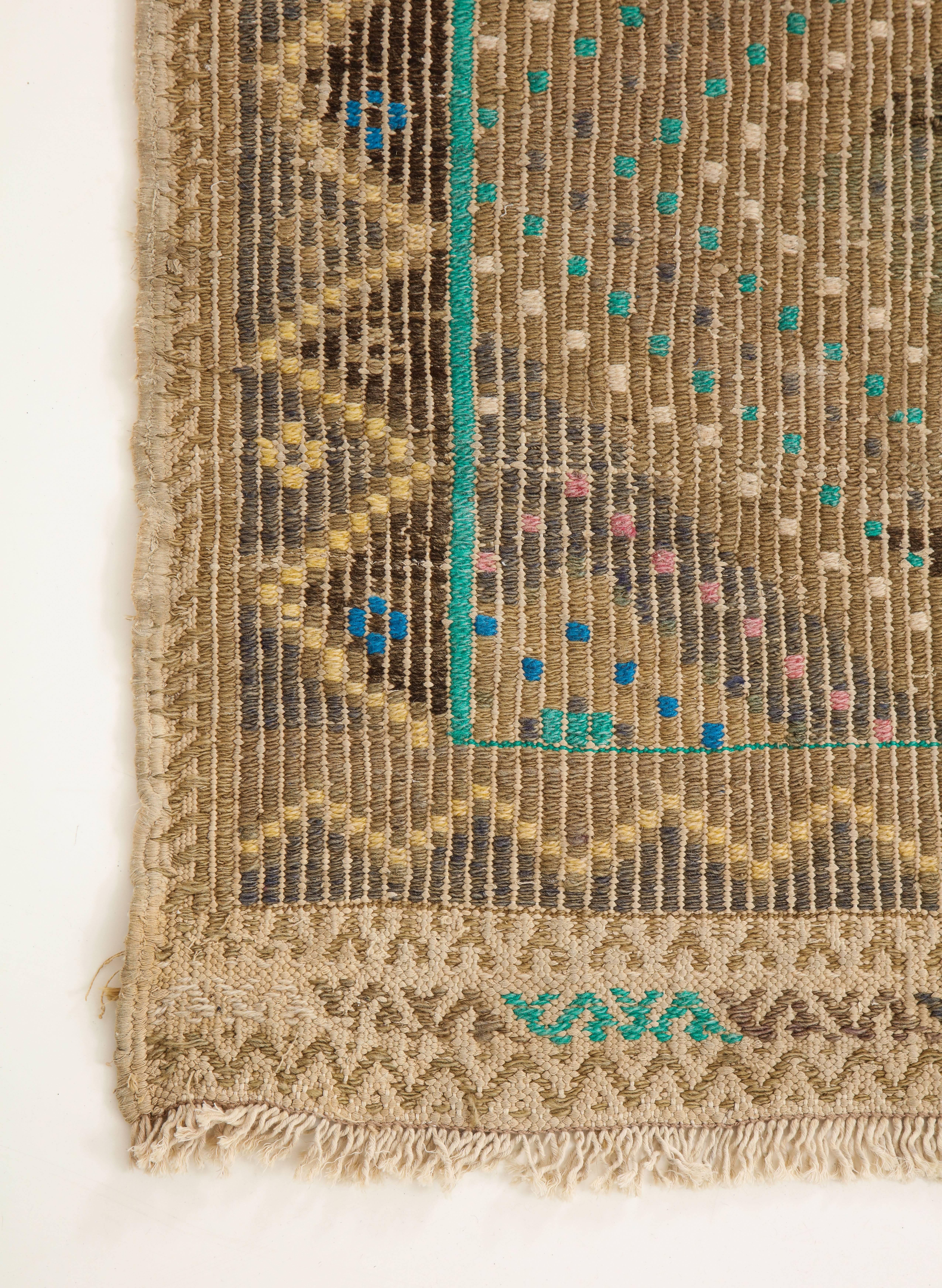 Turkish flat-weave Jajim rug With turquoise border.