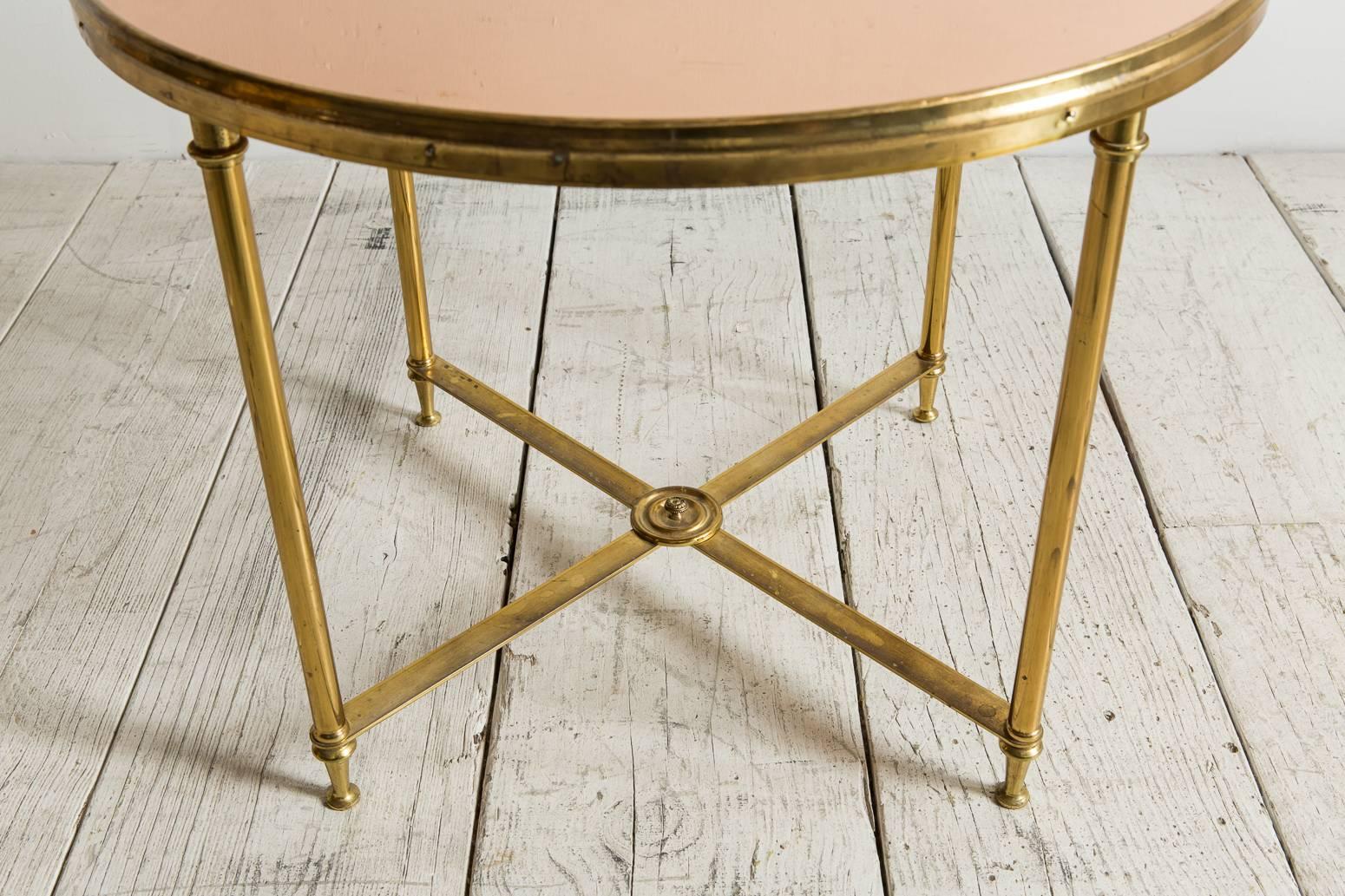 Mid-20th Century Brass Framed Rose Mirror Round Side Table