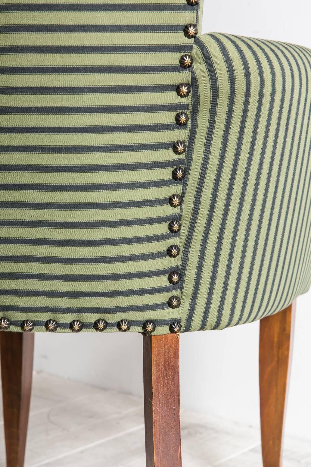 Mid-20th Century Pair of Captain Pull Up Chairs from Italy Upholstered in Howe Striped Fabric