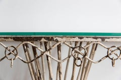 White Painted Metal Console with a Twisted Cylindrical Base and Glass Top