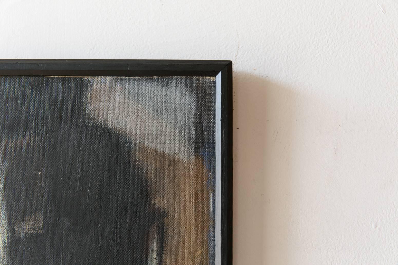 Black Framed Cubist Muted Abstract, Signed H. Ernst, circa 1958 In Distressed Condition In Los Angeles, CA