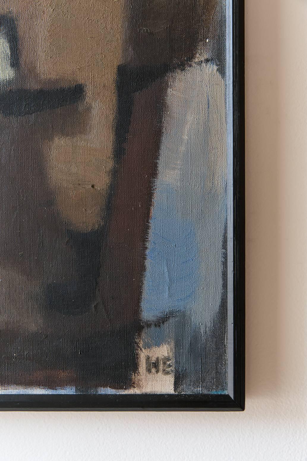 Mid-20th Century Black Framed Cubist Muted Abstract, Signed H. Ernst, circa 1958