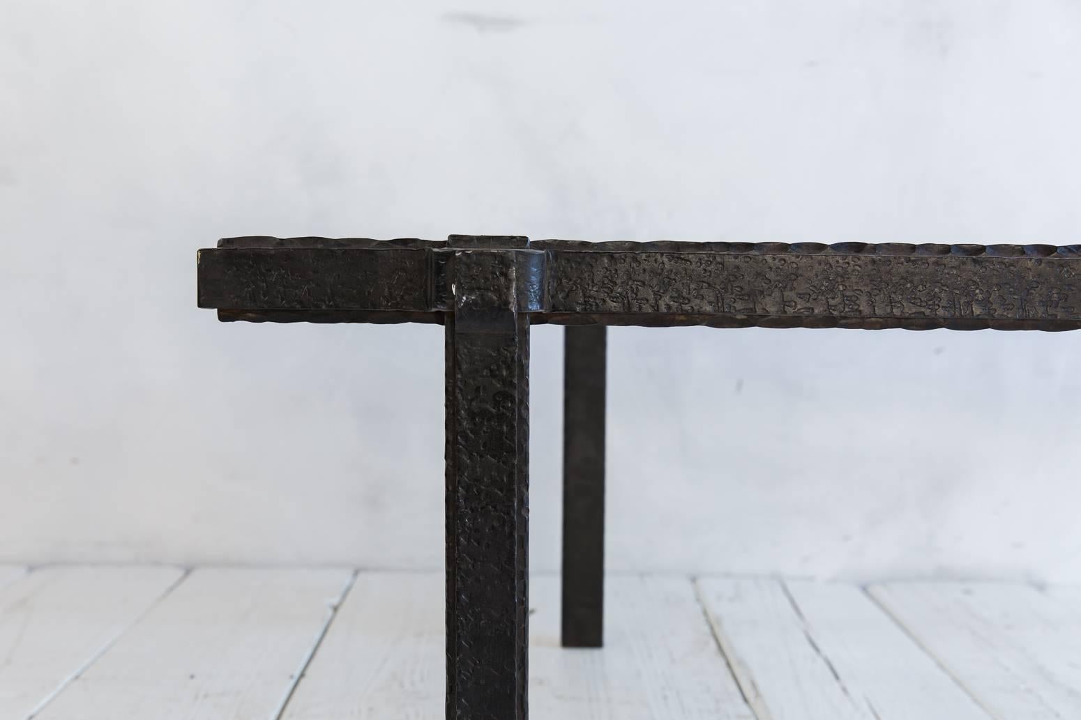 Rectangular Brutalist Iron and Glass Cocktail Table 3