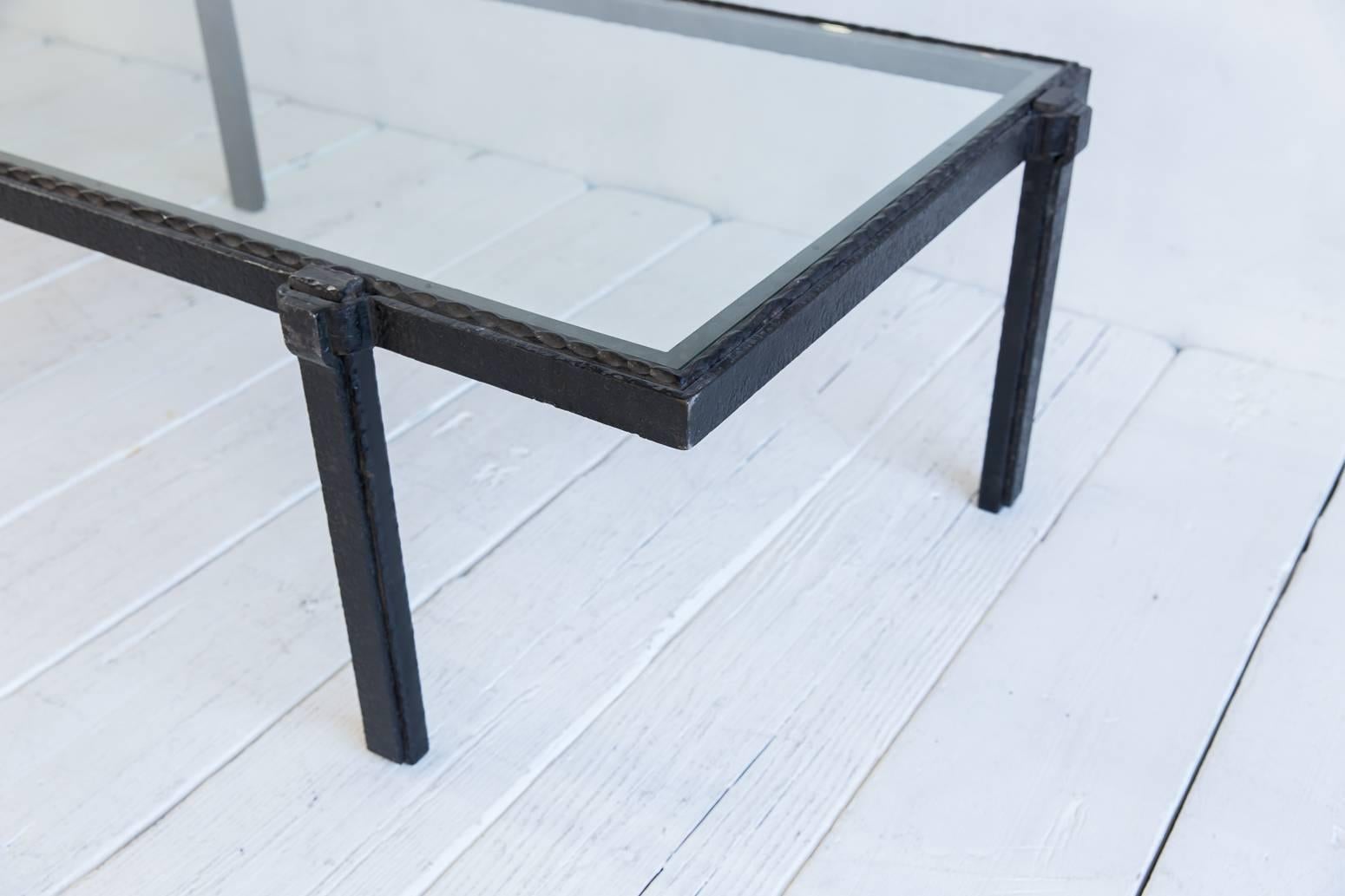 Rectangular Brutalist Iron and Glass Cocktail Table 2