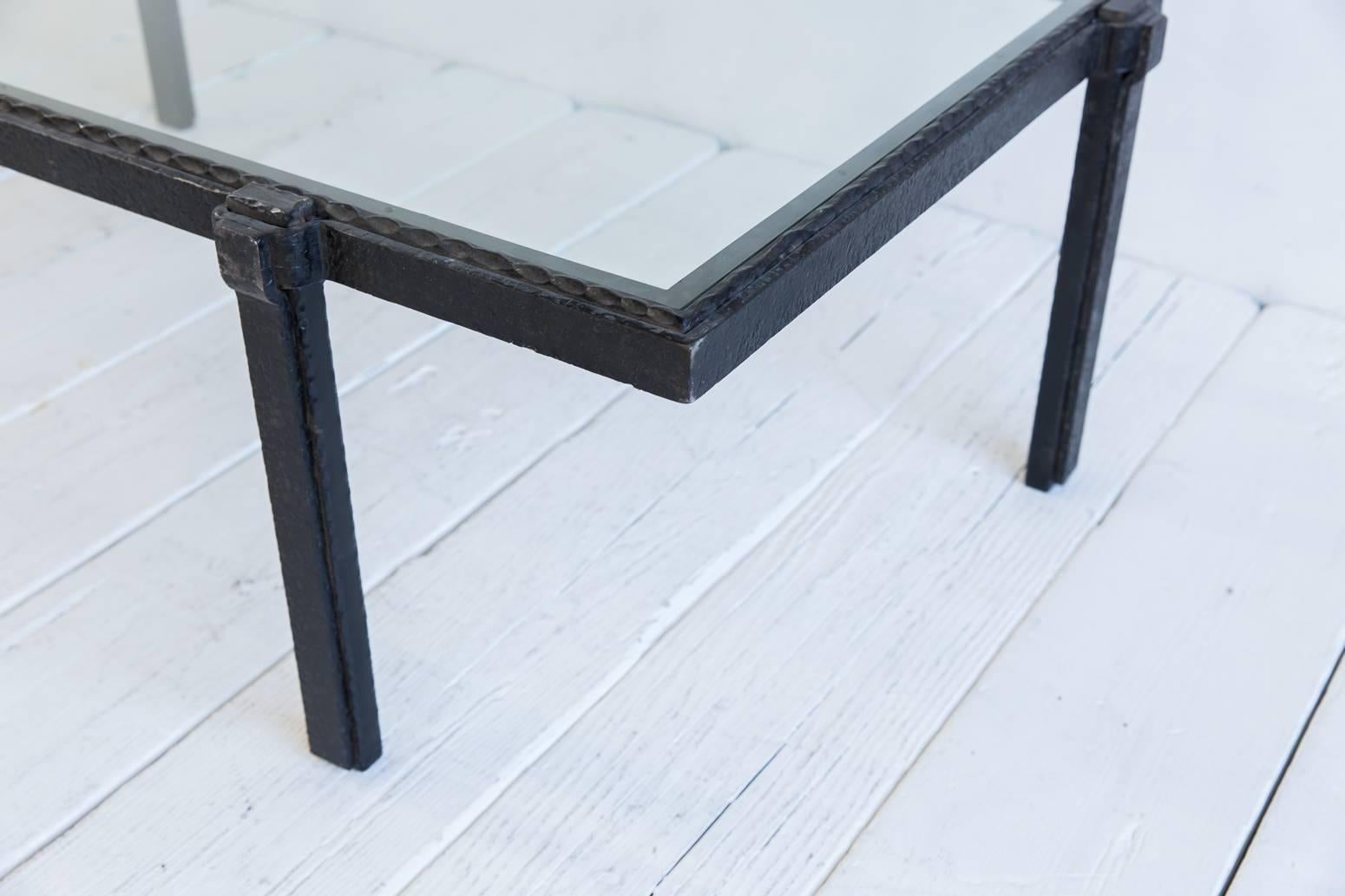 Rectangular Brutalist Iron and Glass Cocktail Table 1
