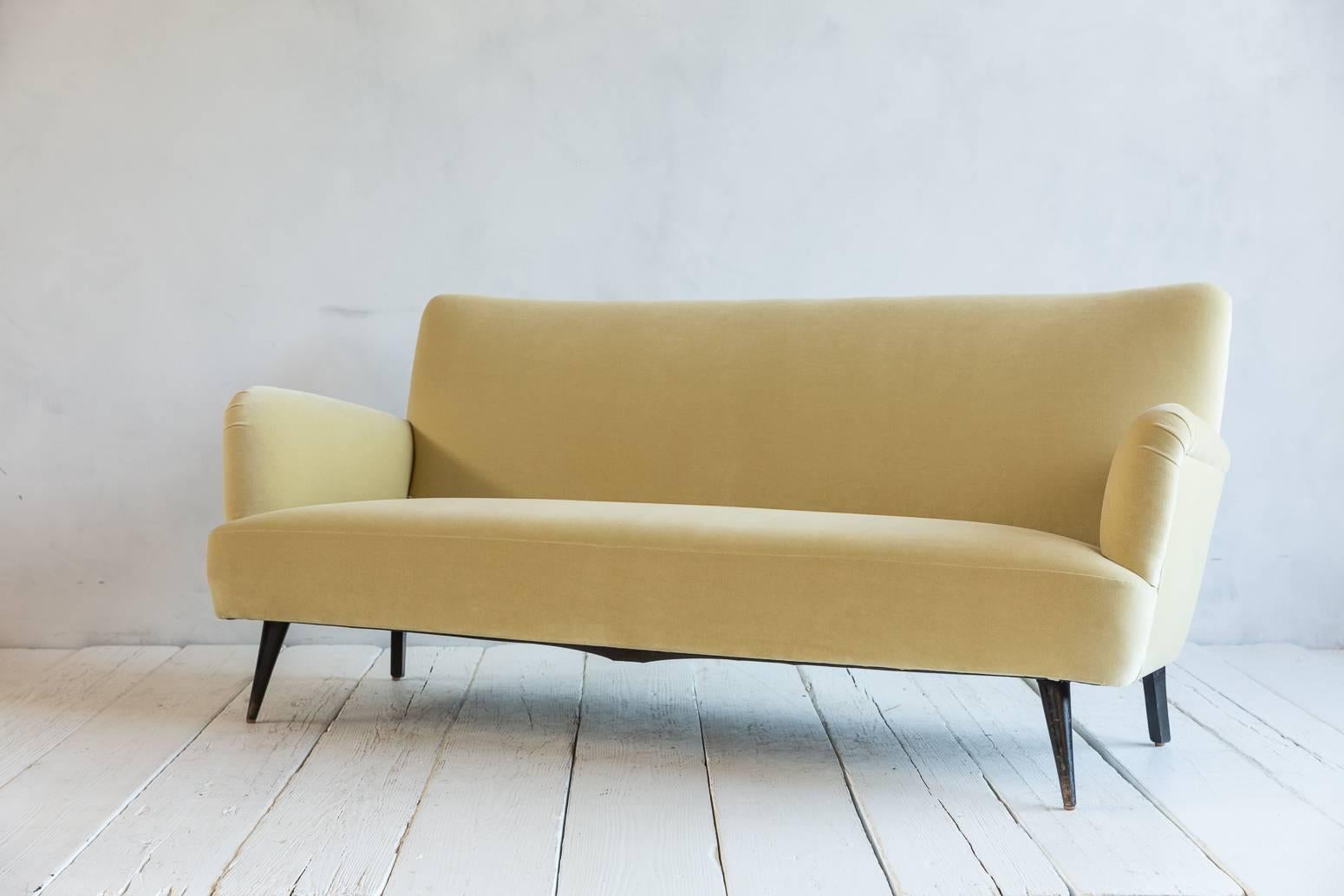 French velvet sofa newly upholstered in velvet.