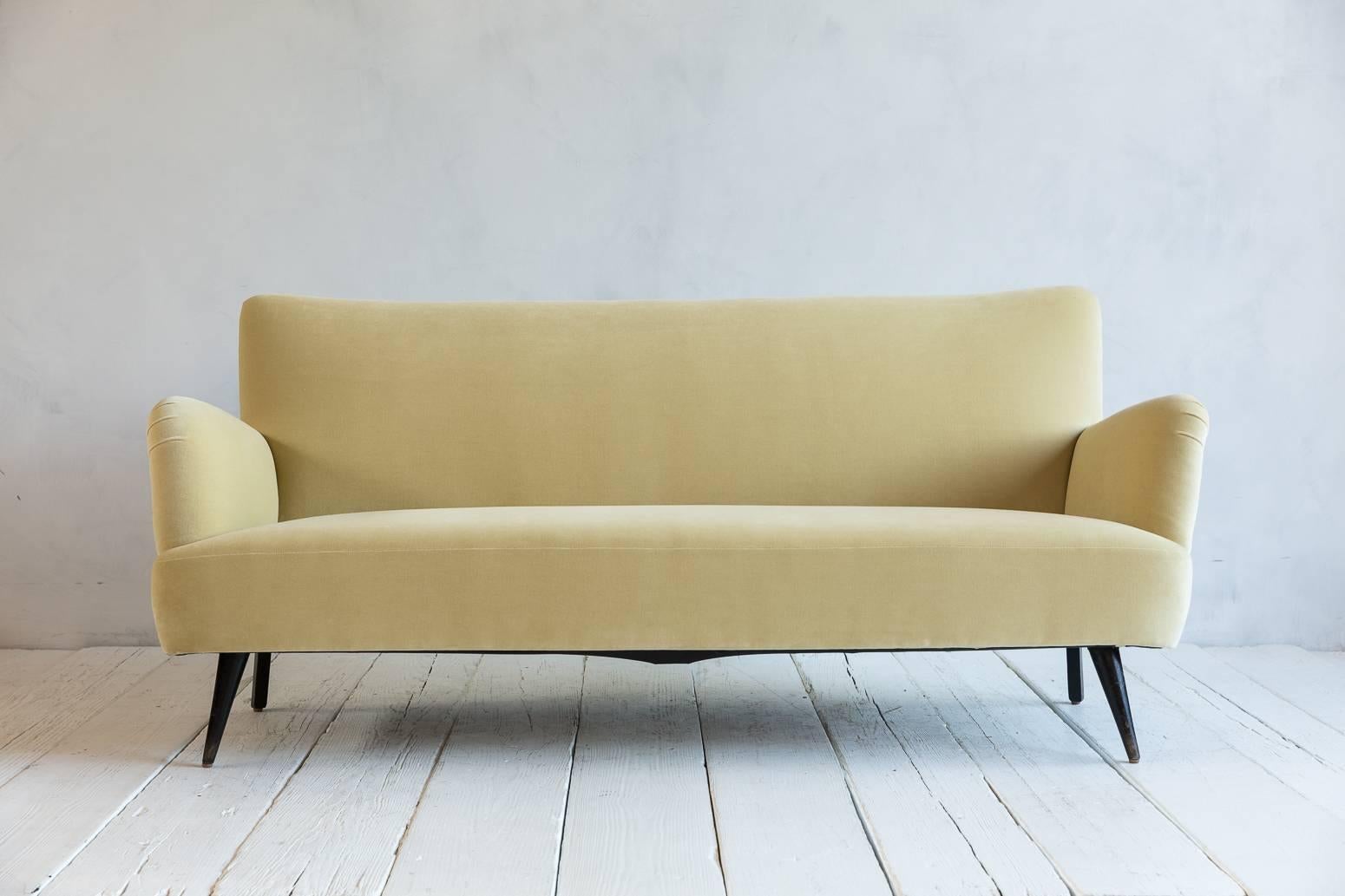 Mid-20th Century French Velvet Sofa Newly Upholstered in Velvet