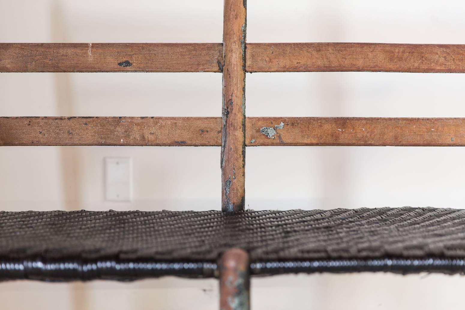 Rustic Ladder Back Bench with Spindle Details and Black Rush Seat 4