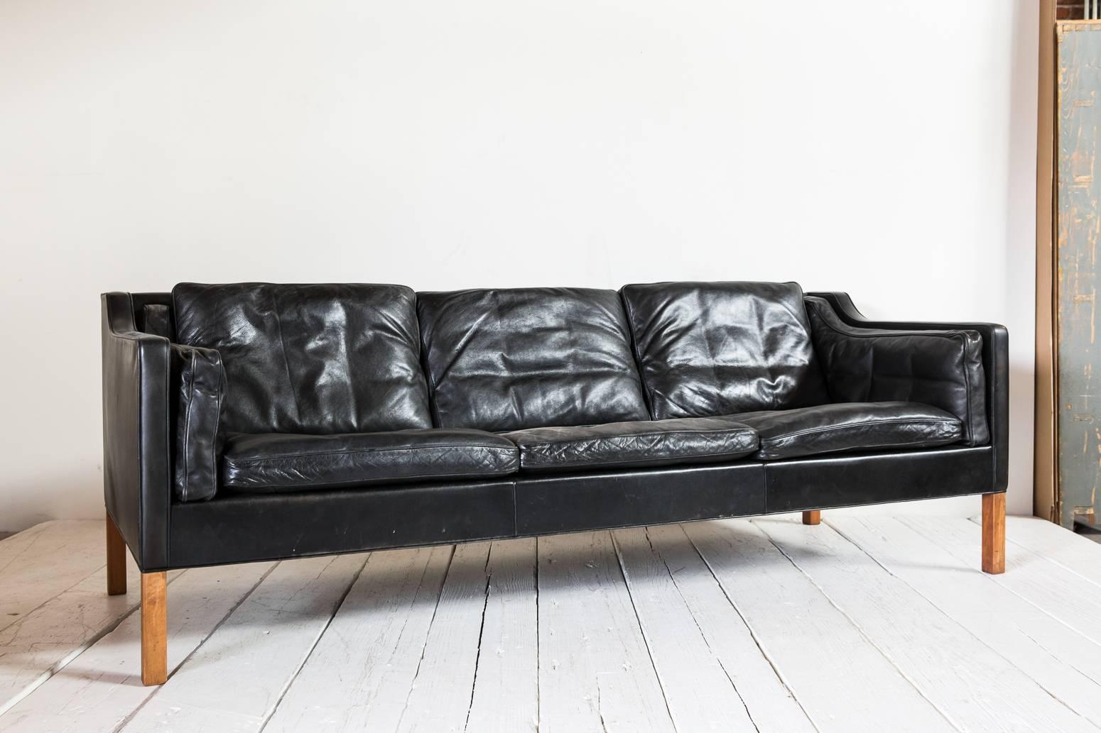 Black leather Borge Mogensen style sofa.