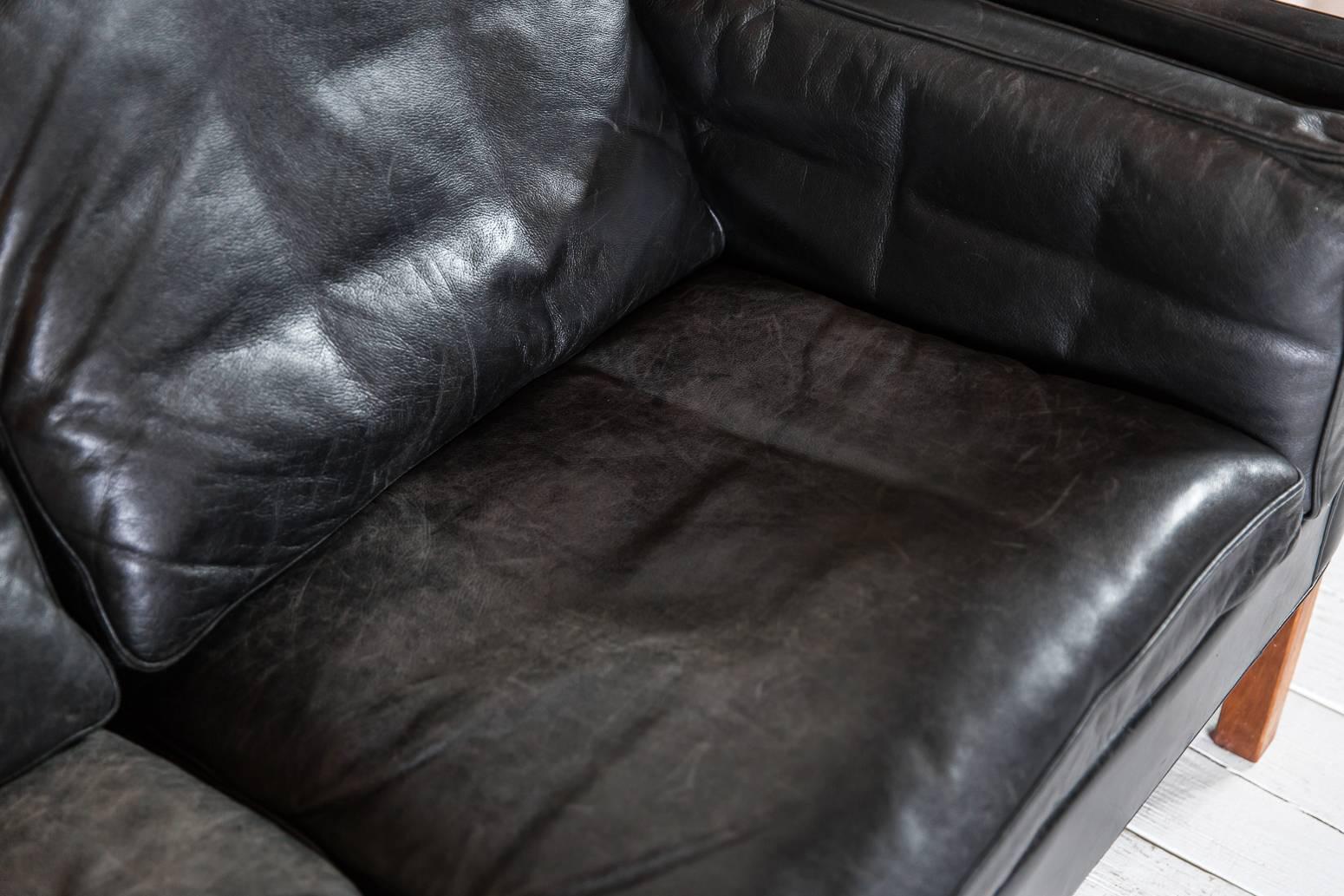Black Leather Borge Mogensen Style Sofa 4