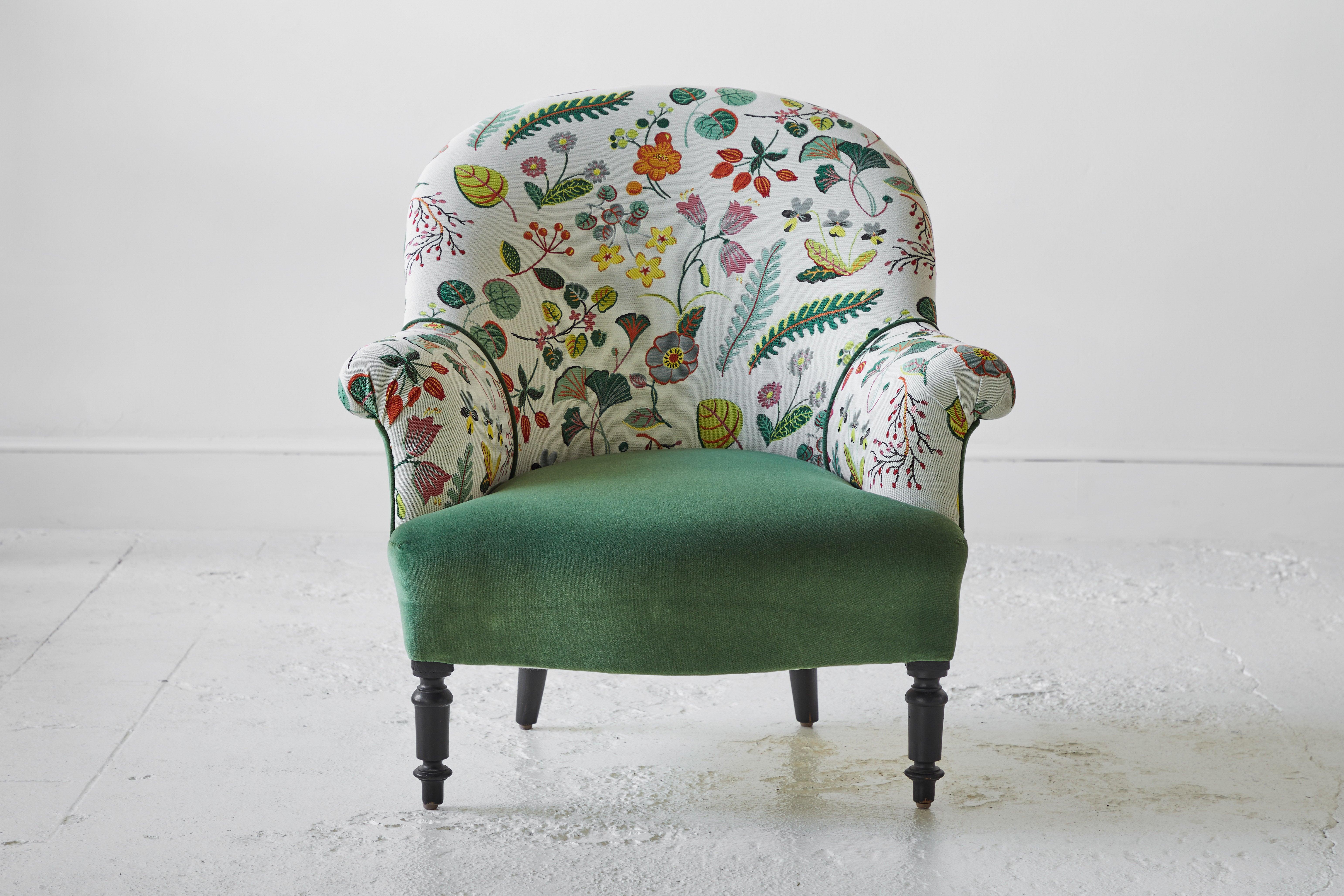 French Curved Armchair with Floral Fabric 2