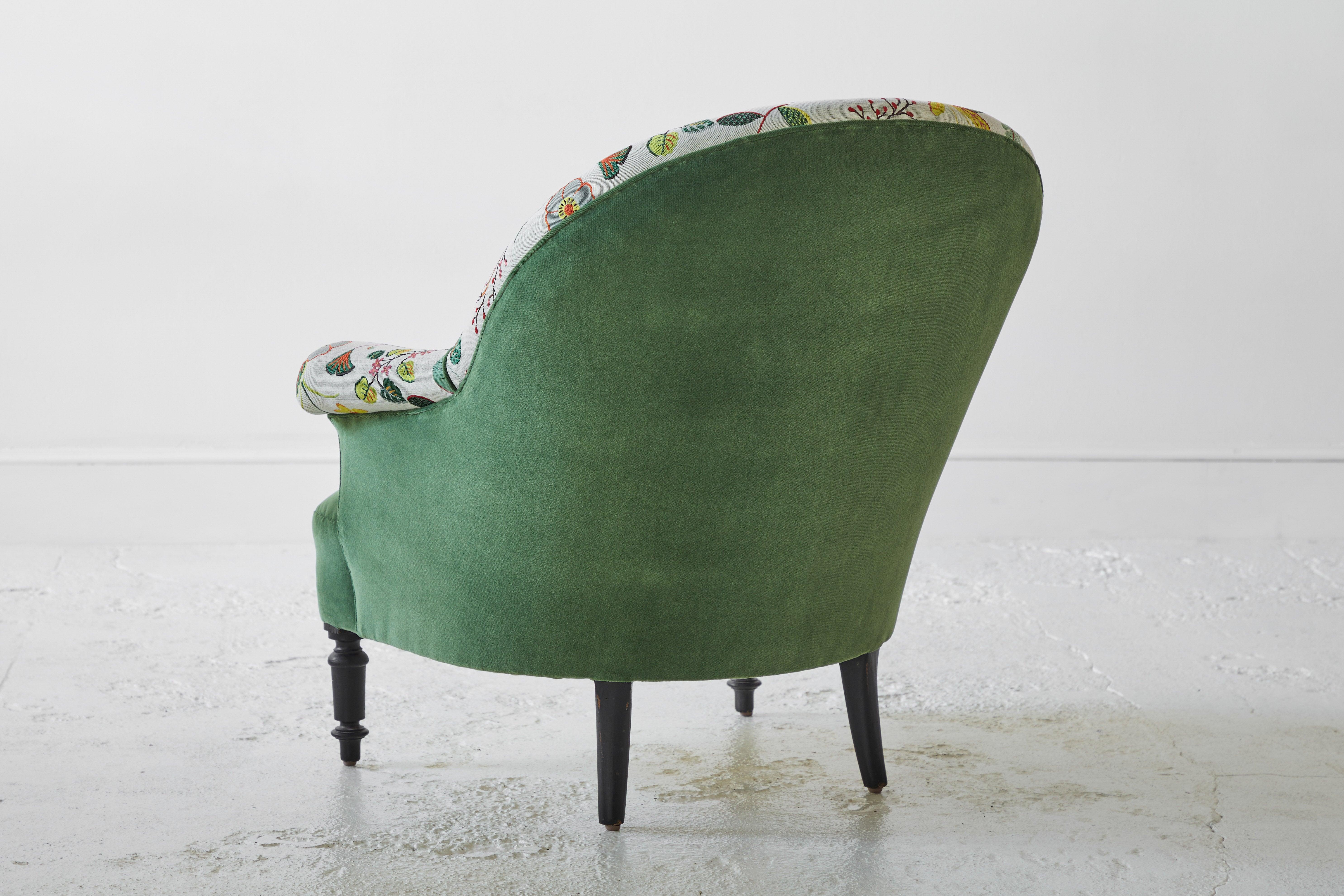 French Curved Armchair with Floral Fabric 4