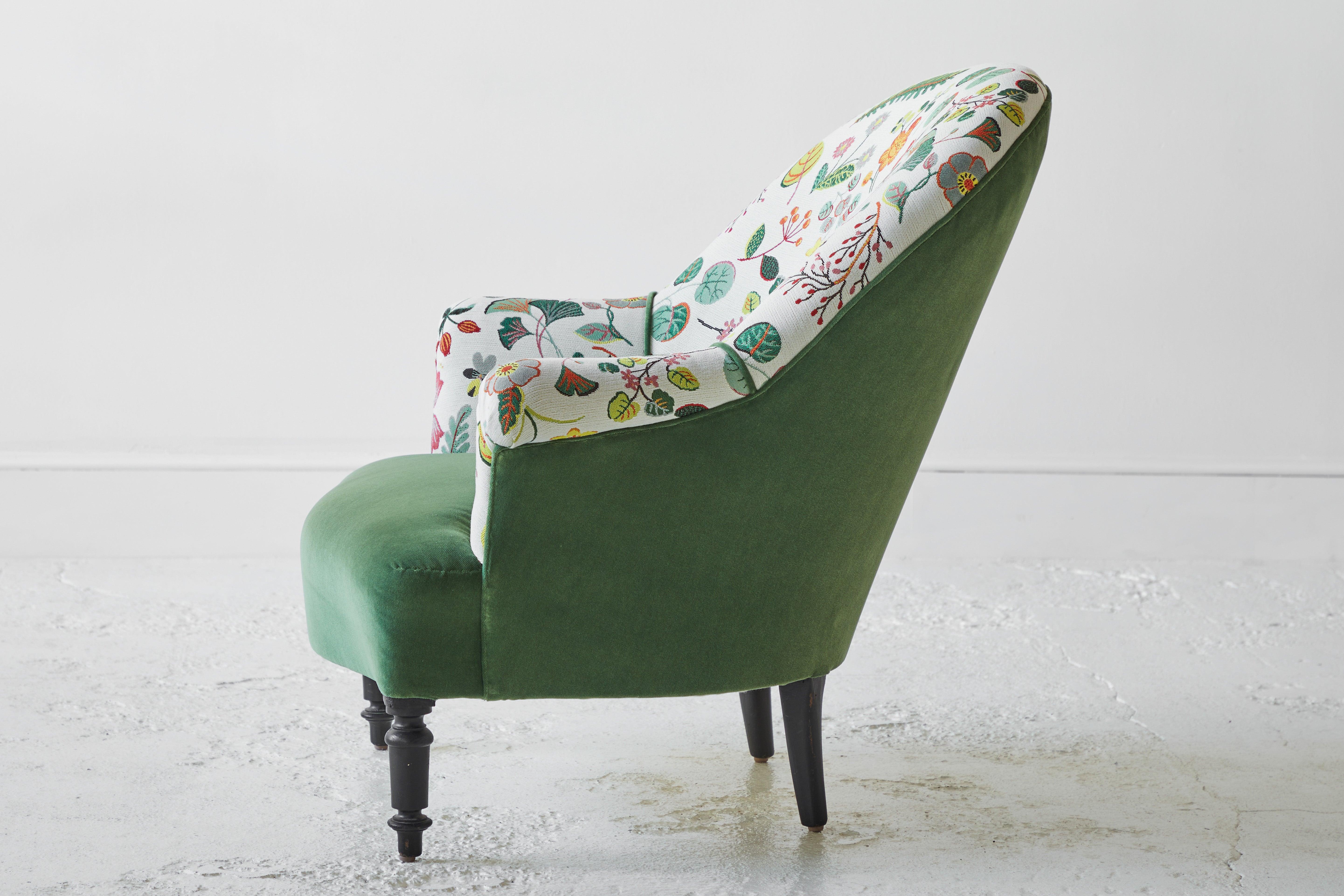 French Curved Armchair with Floral Fabric 5