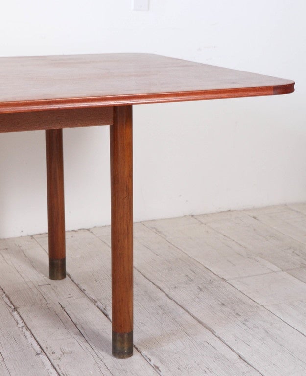 Danish Rare Oak and Brass Mid-Century Modern Dining Table