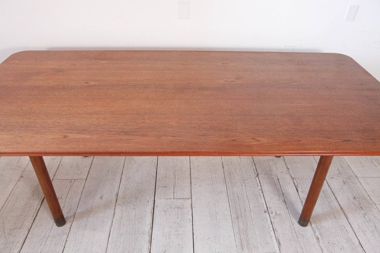 Rare Oak and Brass Mid-Century Modern Dining Table 1