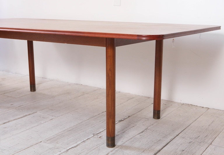 Rare Oak and Brass Mid-Century Modern Dining Table 3