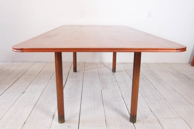 Rare Oak and Brass Mid-Century Modern Dining Table 4