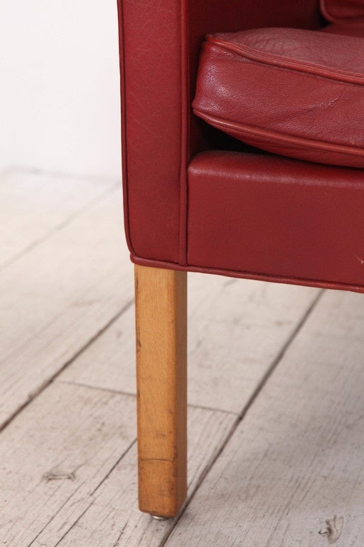 Danish Pair of Red Leather Børge Mogensen Chairs for Fredericia Furniture