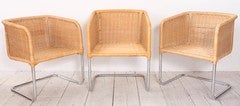 Set of Six Harvey Probber Wicker and Chrome Dining Chairs