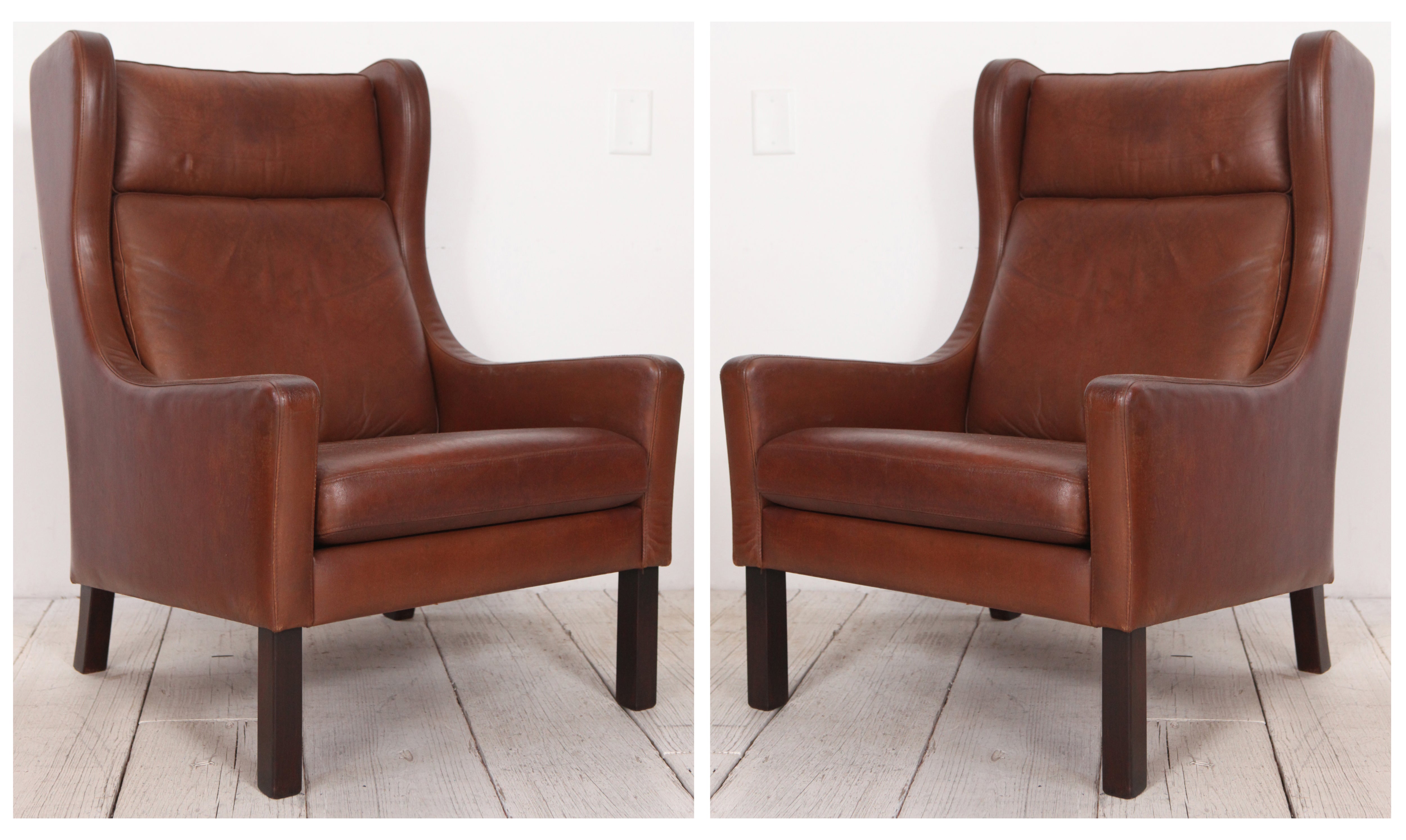 Cognac Leather Børge Mogensen Style Wingback Chair