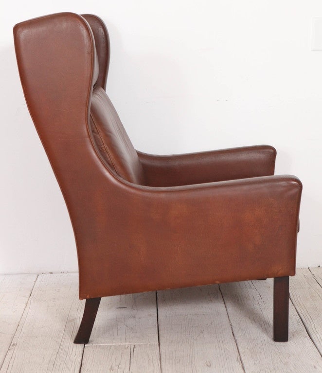 Danish Cognac Leather Børge Mogensen Style Wingback Chair