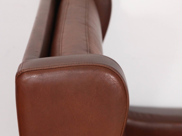 Mid-20th Century Cognac Leather Børge Mogensen Style Wingback Chair