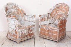 Vintage Pair of Rustic / Paint Chipped Outdoor Lounge Chairs