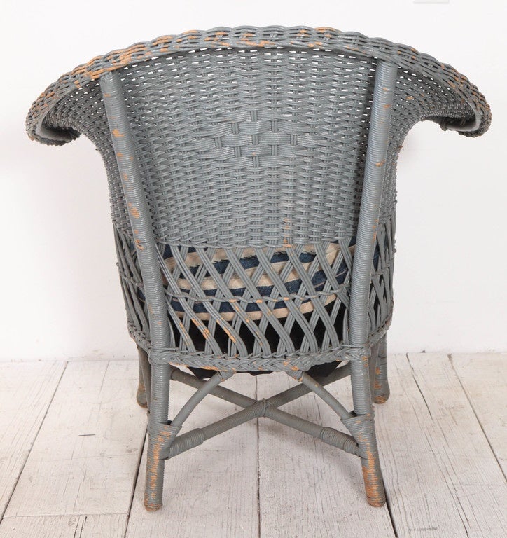 Mid-20th Century Vintage Wicker Veranda Chair with African Mudcloth Cushion