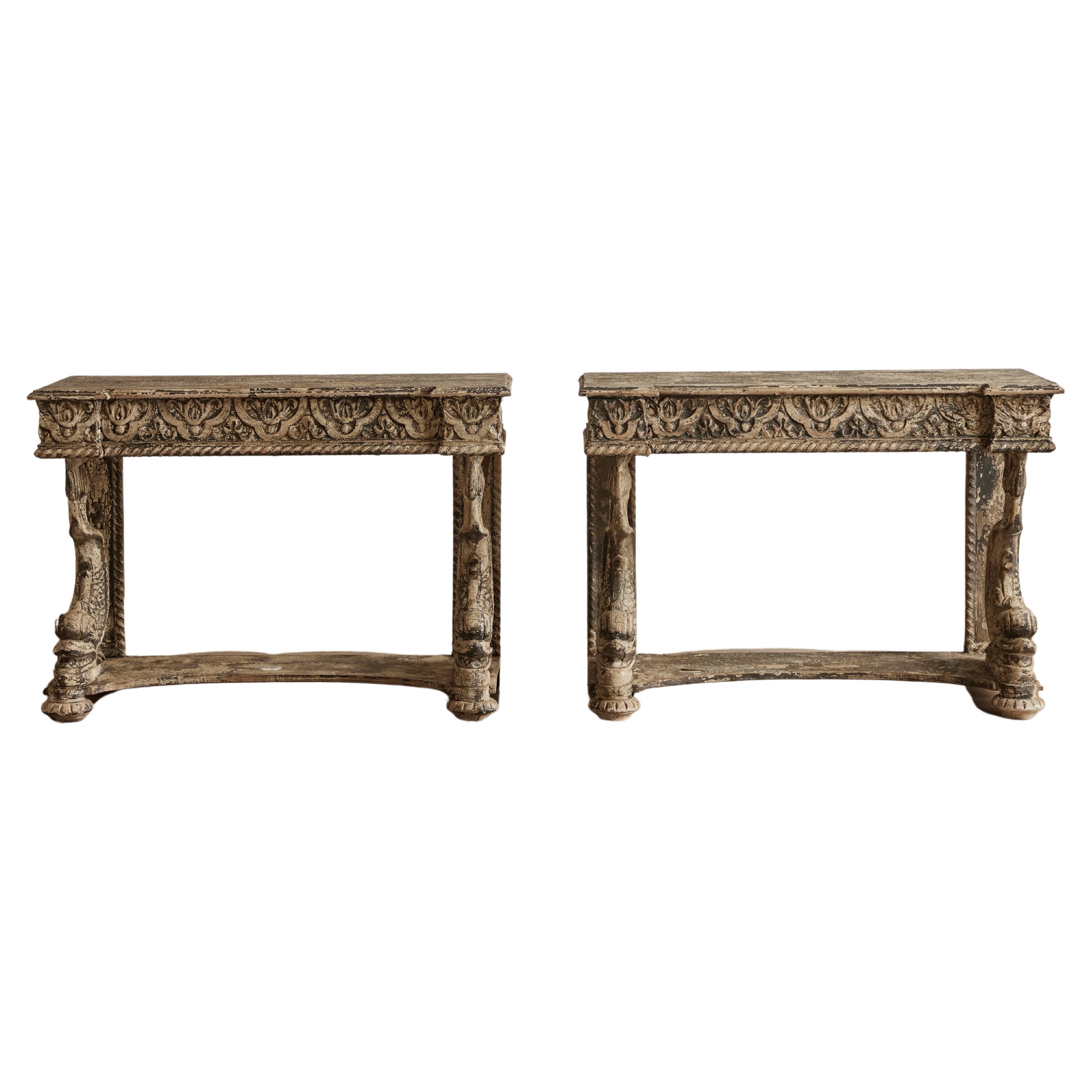 Pair of Renaissance Style Console Tables For Sale
