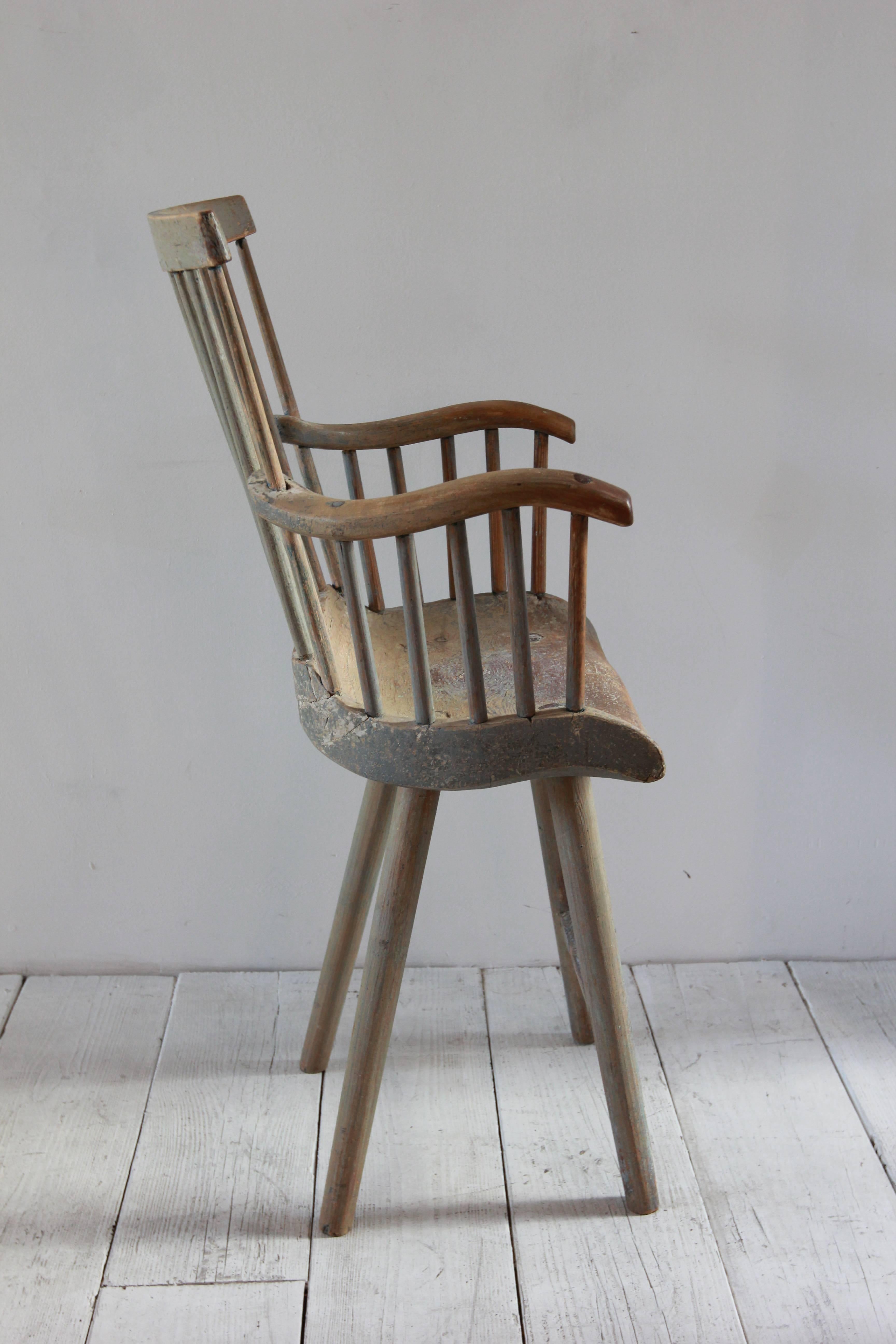 Tall Primitive Spindle Side Chair In Distressed Condition In Los Angeles, CA