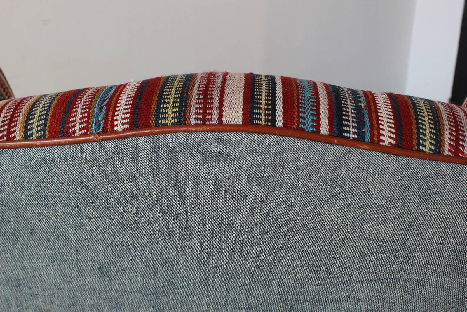 Italian Kilim Wing Back Chair with Original Leather Seat 2