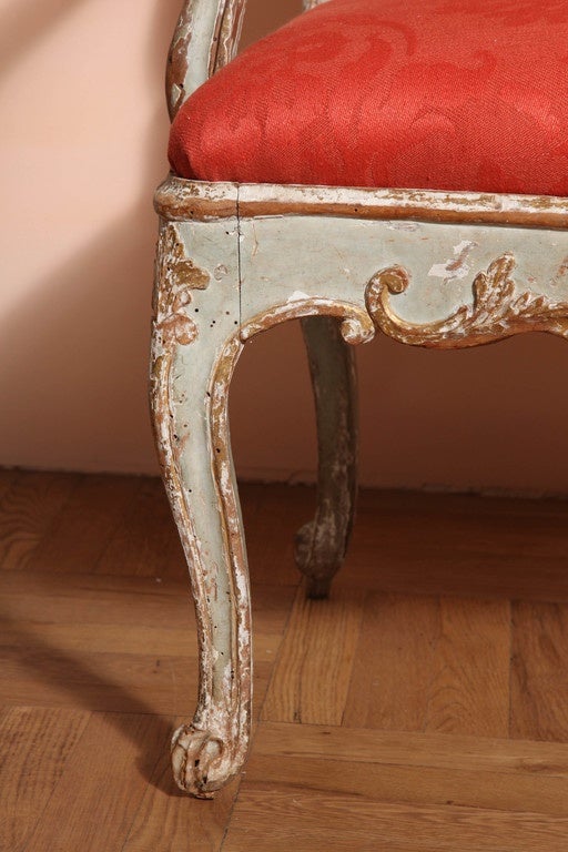 Italian Rococo Parcel Paint Decorated Armchair