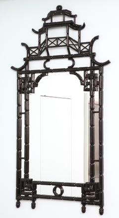 Todd Alexander Romano Faux Bamboo"Pagoda" Mirror in Black Lacquer Finish
