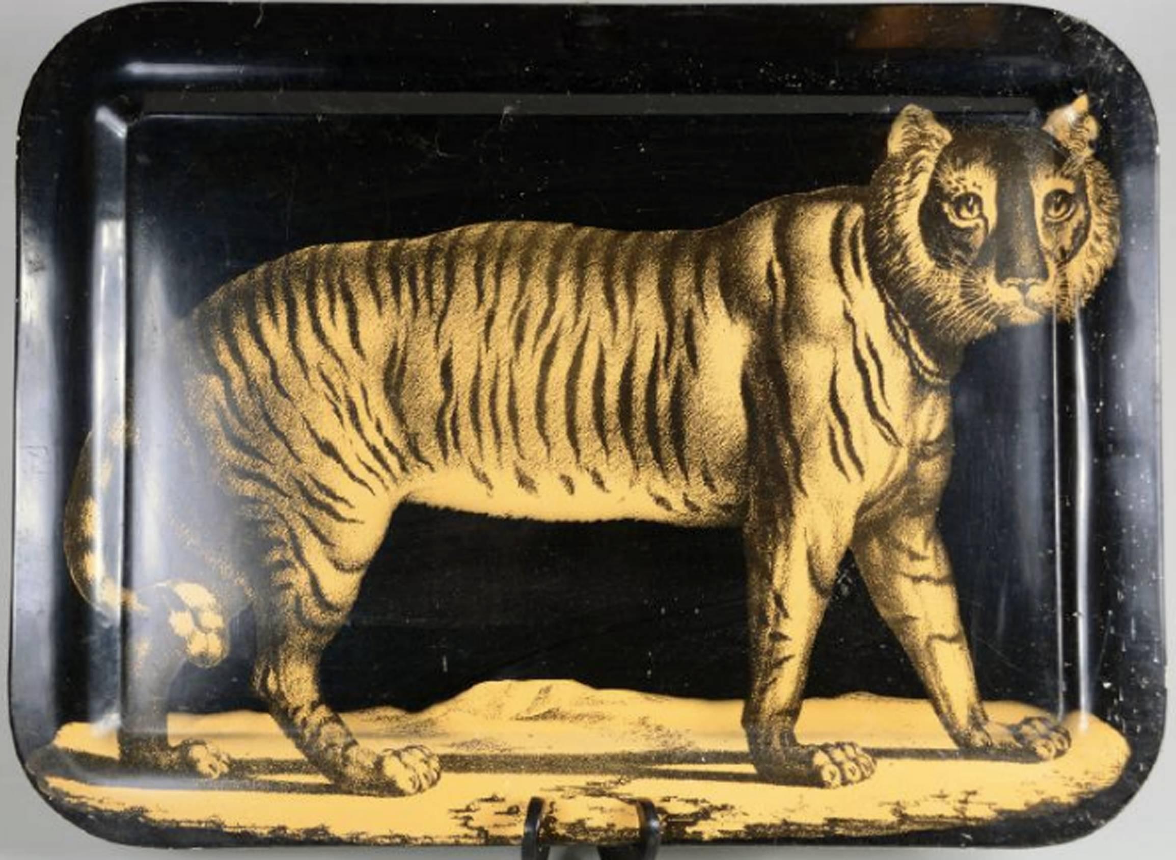 Mid-Century Modern Piero Fornasetti Early Metal Tiger Tray, Early 1950s