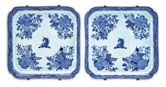 Chinese Export Crested Blue Fitzhugh Footed Trays, Beale Family, circa 1800