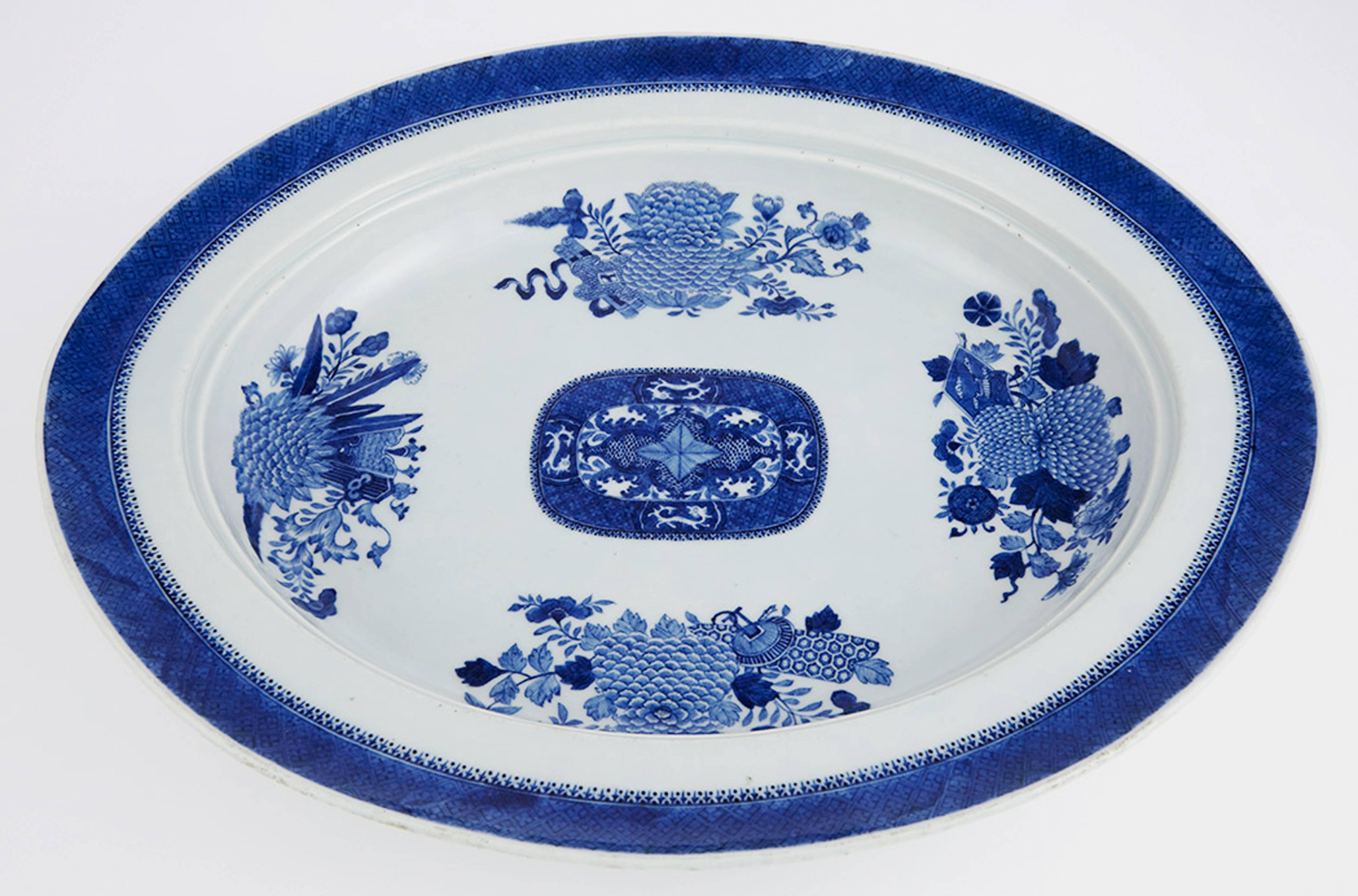 Chinese Export Porcelain Blue Fitzhugh Oval Platter and Mazarin In Good Condition In Downingtown, PA