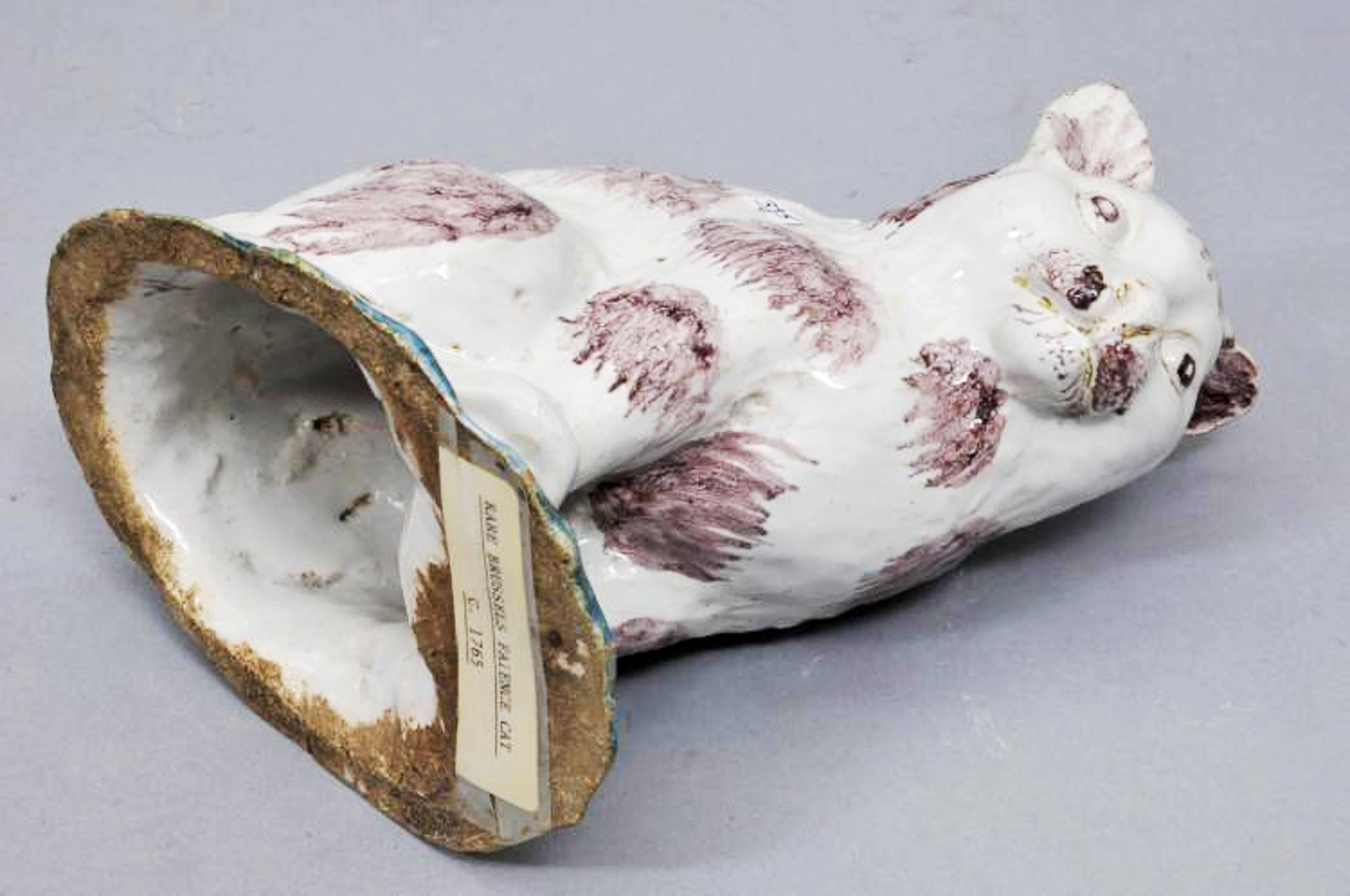 Belgian Brussels Faience Model of a Cat,  Philippe Mombaers, circa 1765-1785