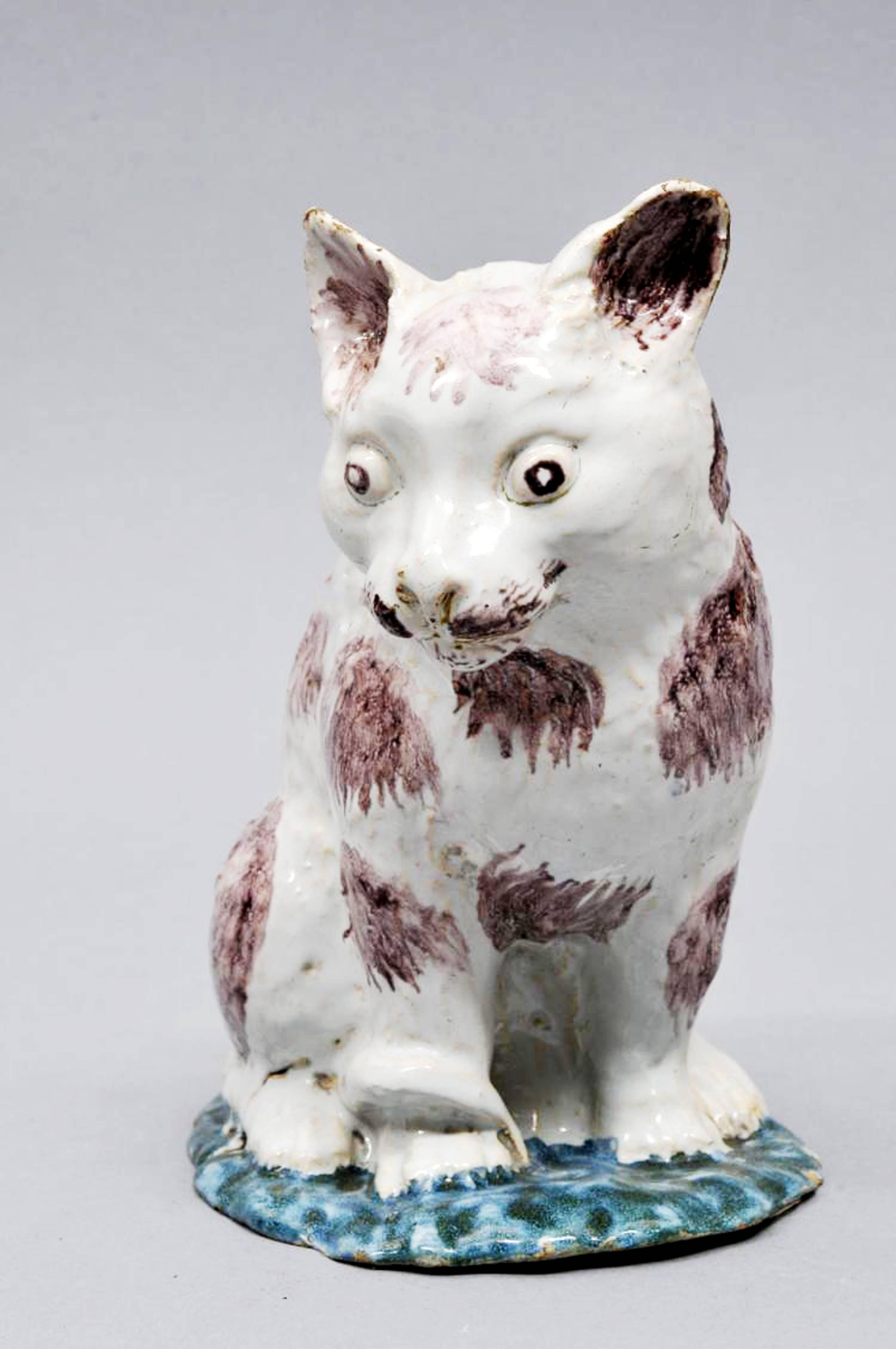 Brussels Faience Model of a Cat,  Philippe Mombaers, circa 1765-1785 In Excellent Condition In Downingtown, PA