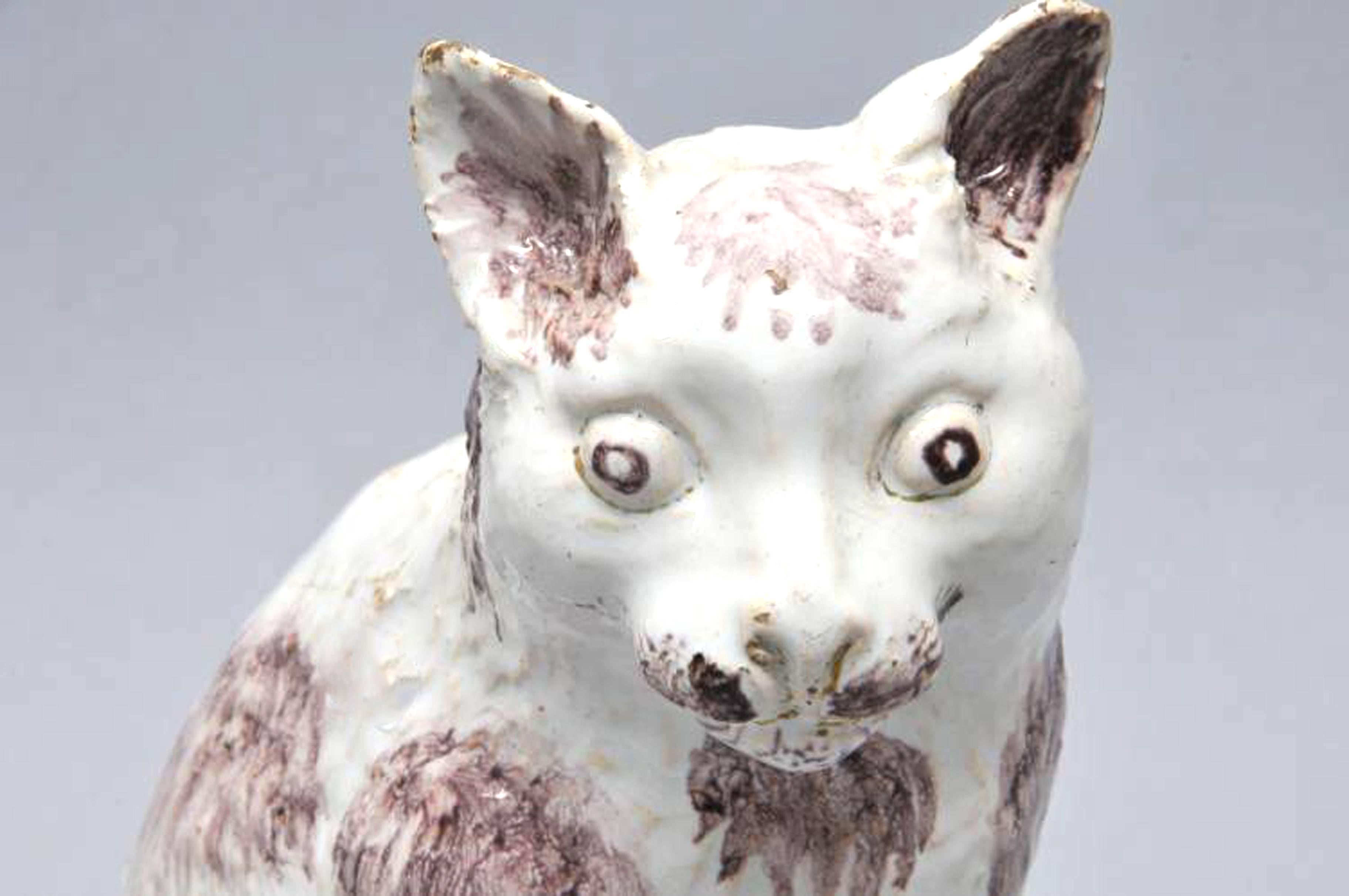 18th Century Brussels Faience Model of a Cat,  Philippe Mombaers, circa 1765-1785