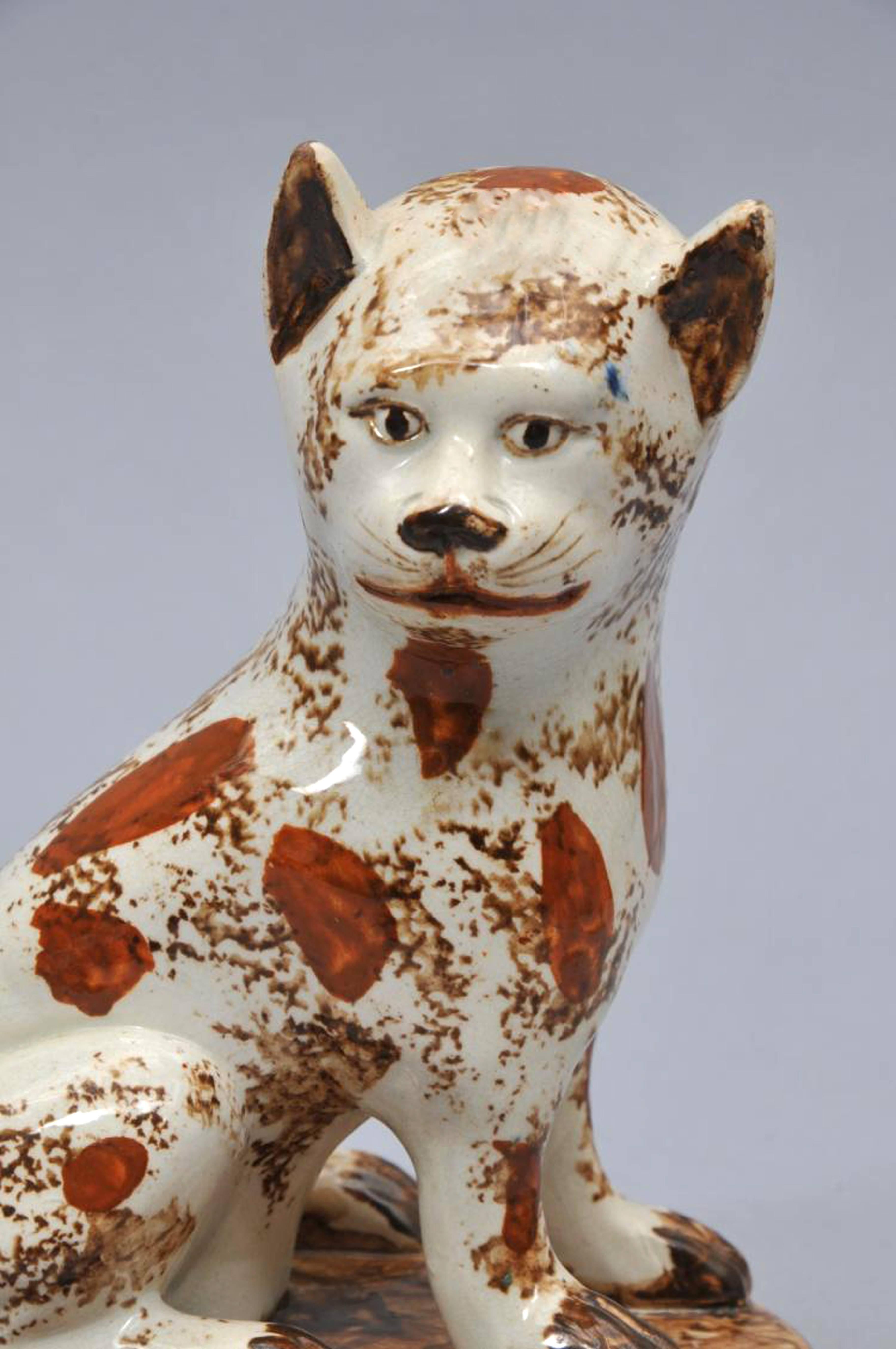 English Early Staffordshire Pottery Whimsical Cat, Early 19th Century