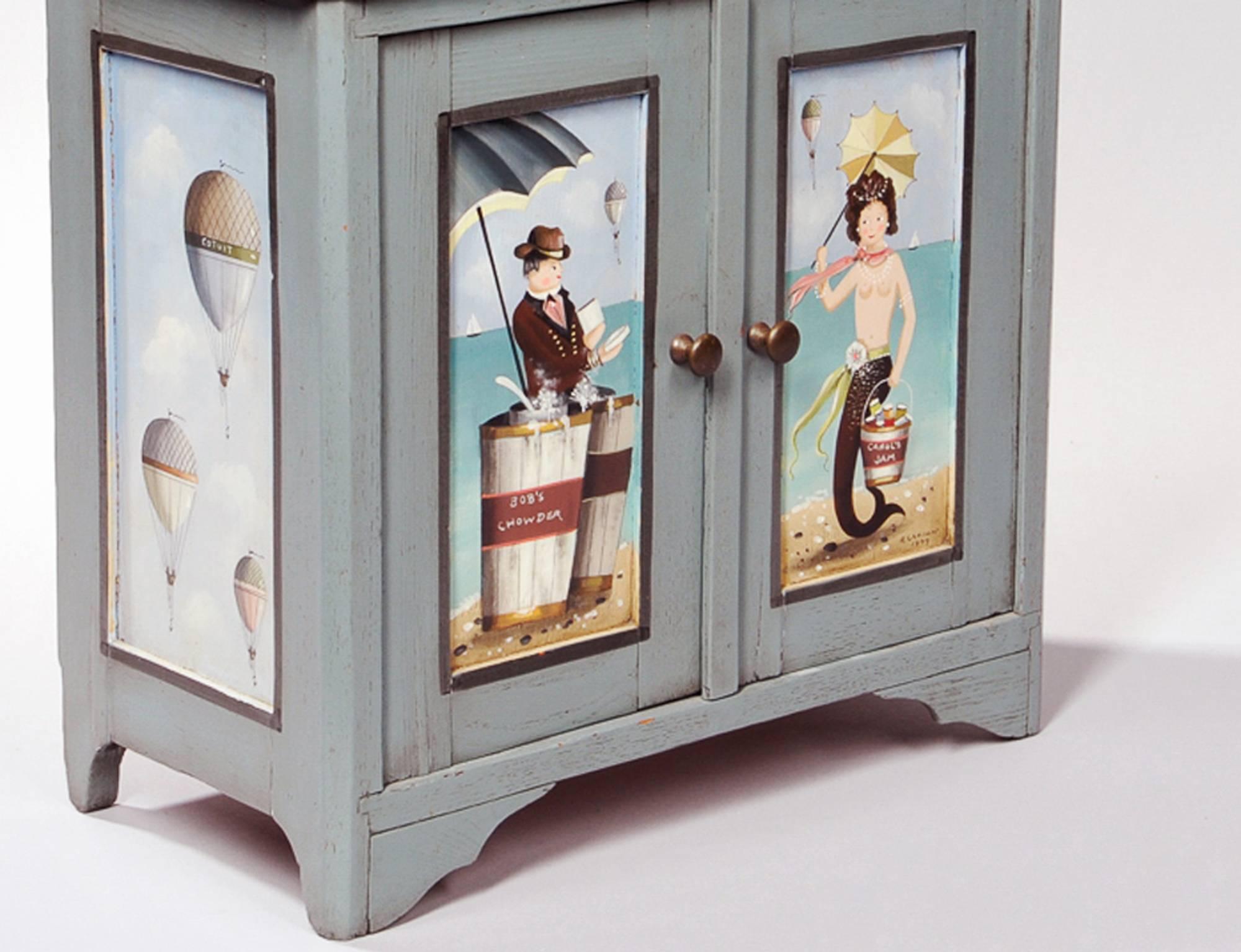 American Ralph Cahoon Small Paint-Decorated Cabinet, Signed and Dated 1979