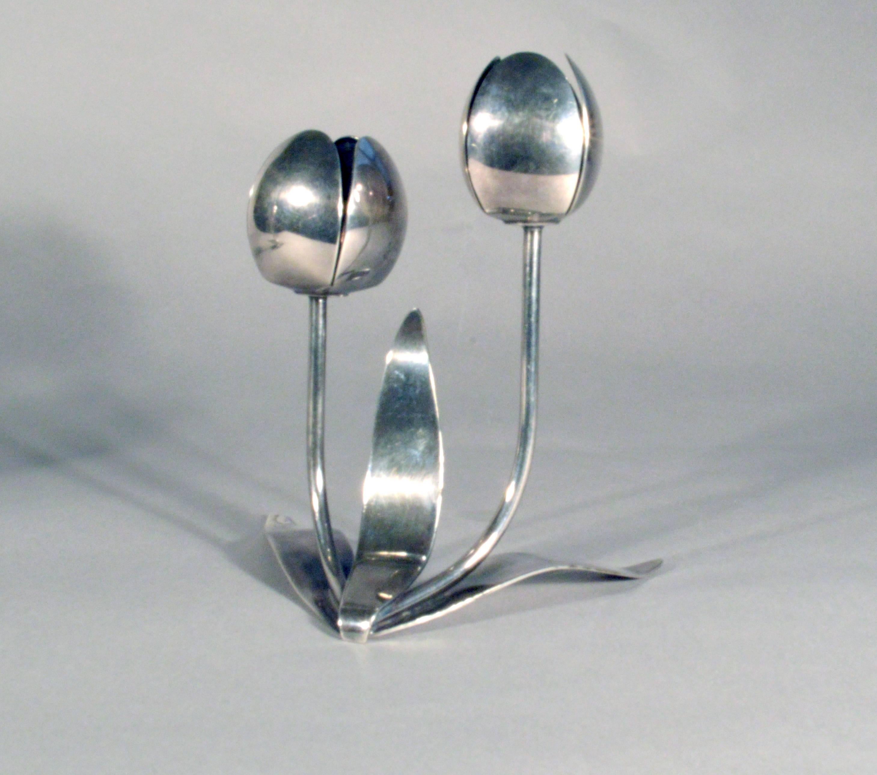 Mid-Century Modern Pair of Norwegian Midcentury Double Silver- Plated Candleholders, Astri Holthe